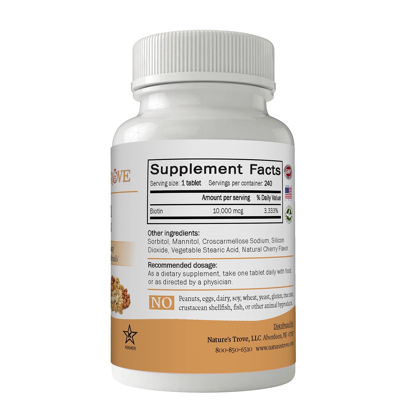 Nature's Trove Biotin 10,000 mcg Tablets, 240 Tablets