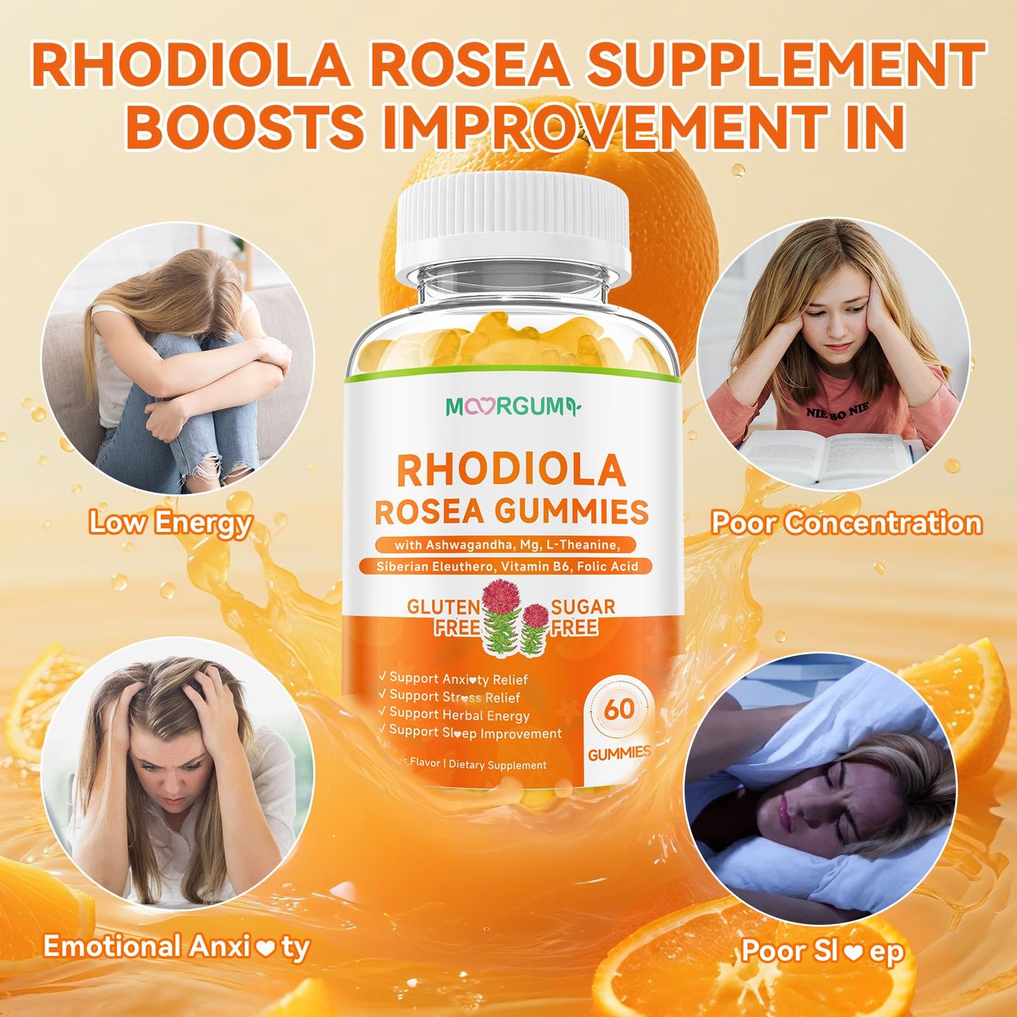 MOORGUMY Rhodiola Rosea Gummies, 60 Count