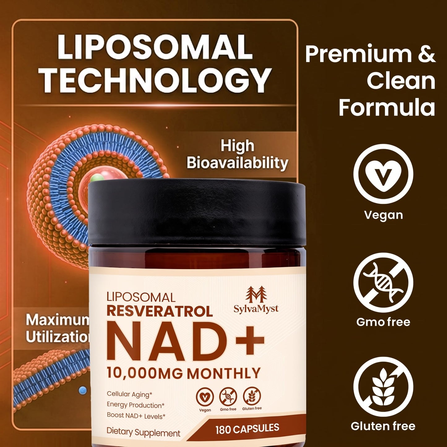 SylvaMyst Liposomal NAD+ Softgels with Resveratrol 180 Capsules