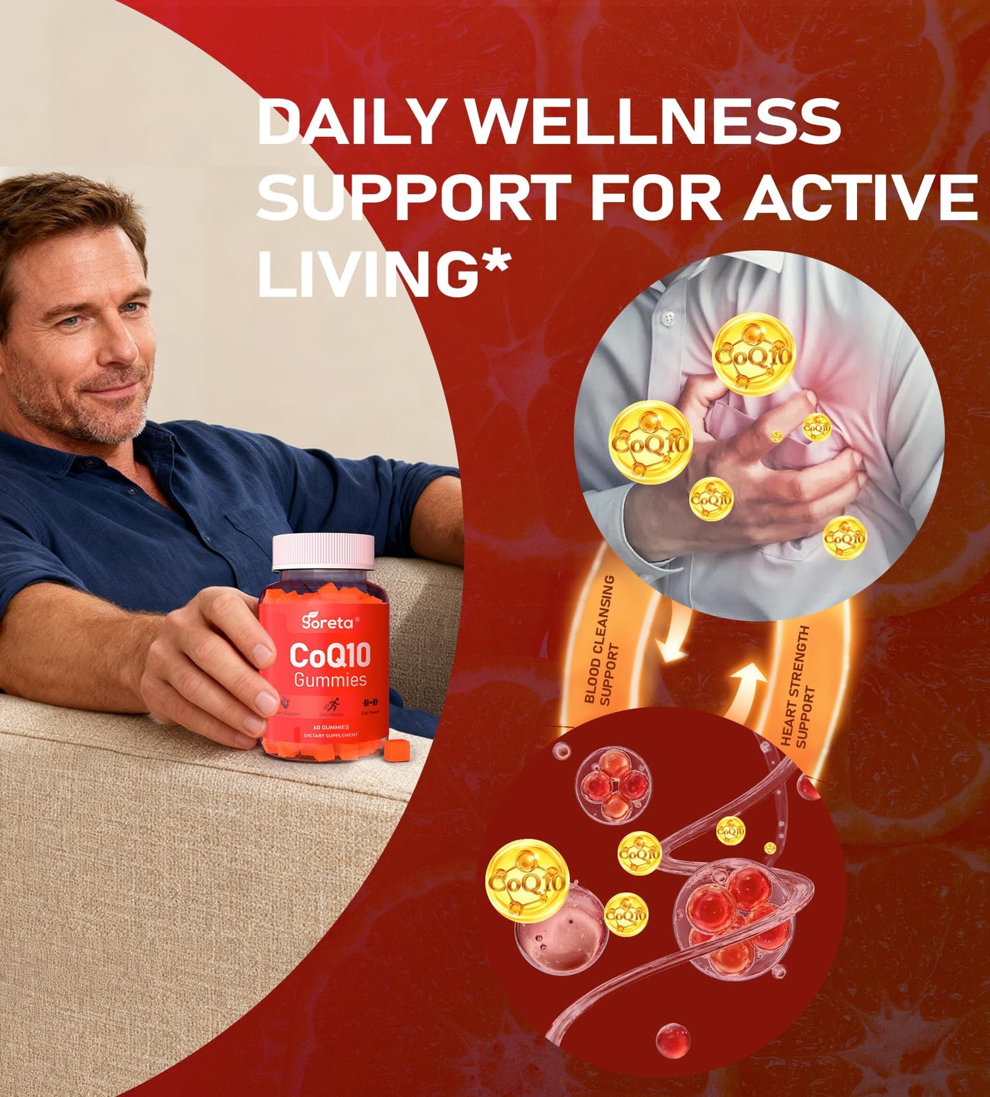 Goreta CoQ10 Gummies with Vitamin E, 250mg per Serving, 60 Count