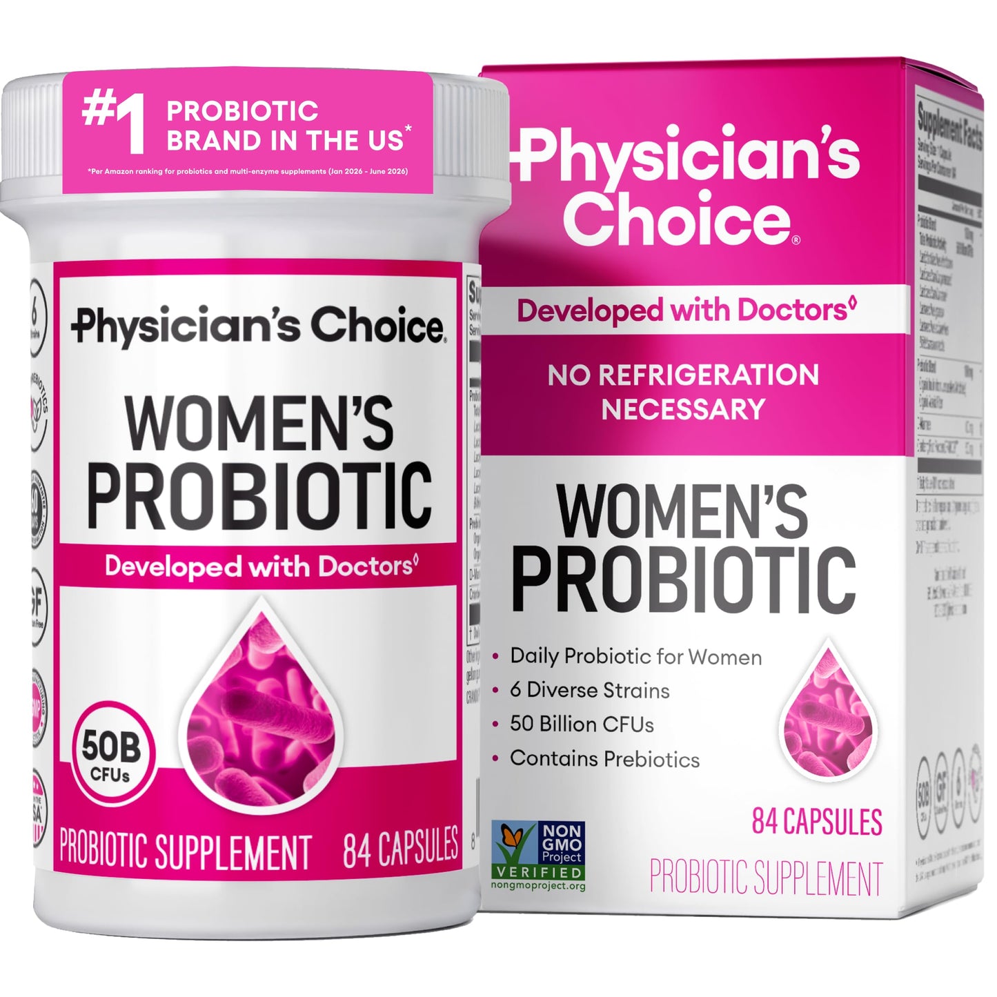 Physician's CHOICE Probiotics for Women - PH Balance, Digestive, UT, & Feminine Health - 50 Billion CFU - 6 Unique Strains for Women - Organic Prebiotics, Cranberry Extract+ - Womens Probiotic Capsules 84 Count