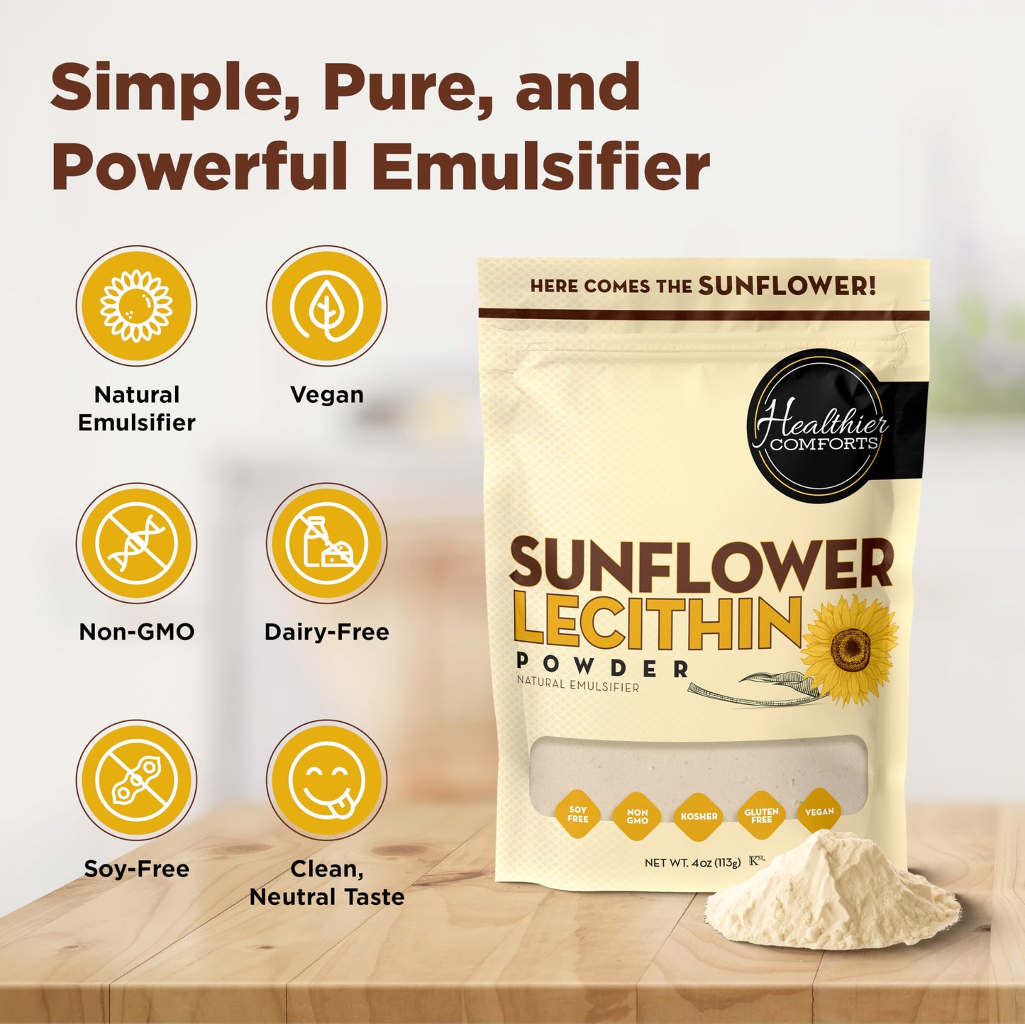Healthier Comforts Sunflower Lecithin Powder 12 oz