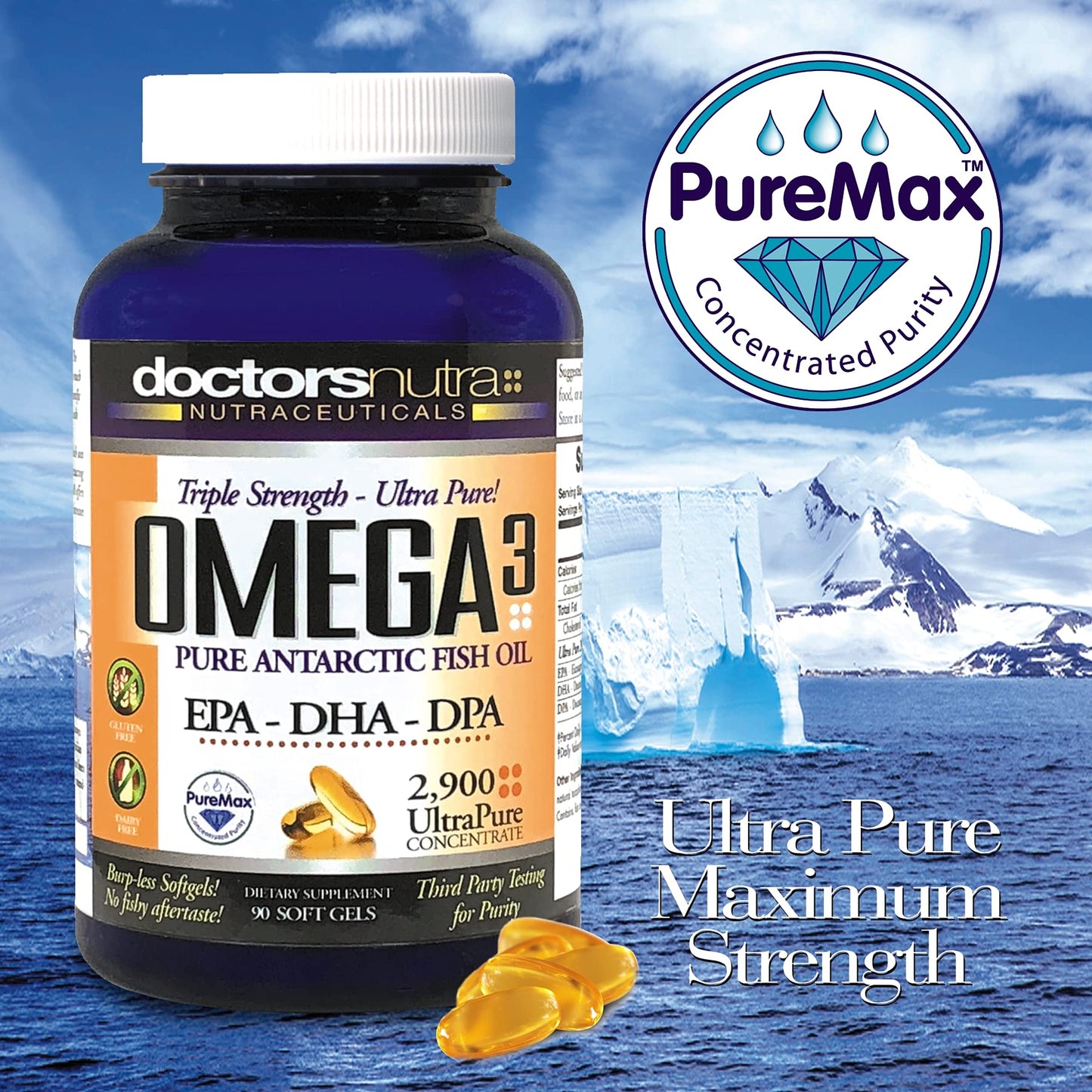 Doctors Nutra Nutraceuticals Omega 3 DPA Fish Oil 2,900 Milligrams Triple Strength Ultra Pure Concentrated, EPA-DPA-DHA Softgels 90 Count