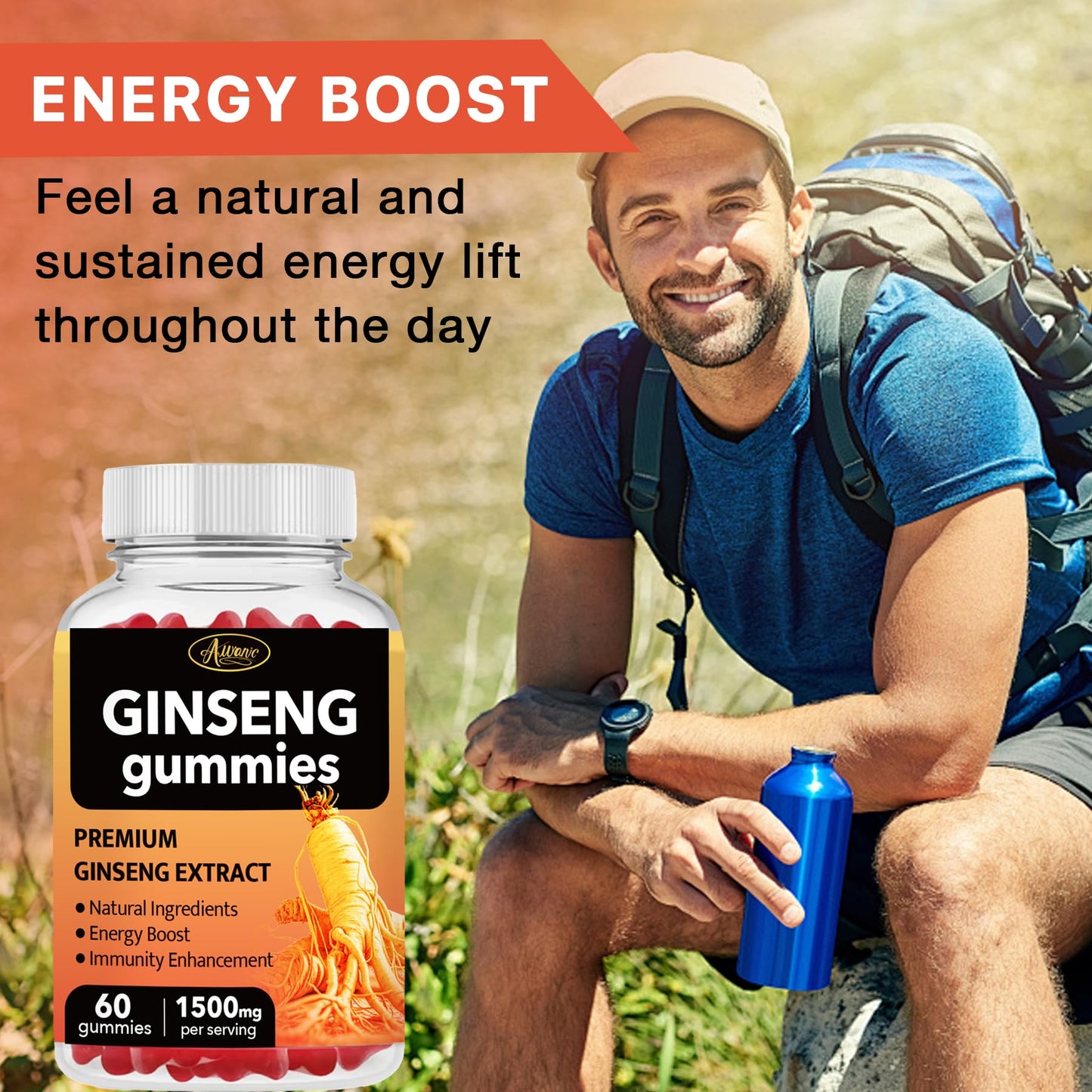Auranic Asian Panax Ginseng Gummies, 60 Count