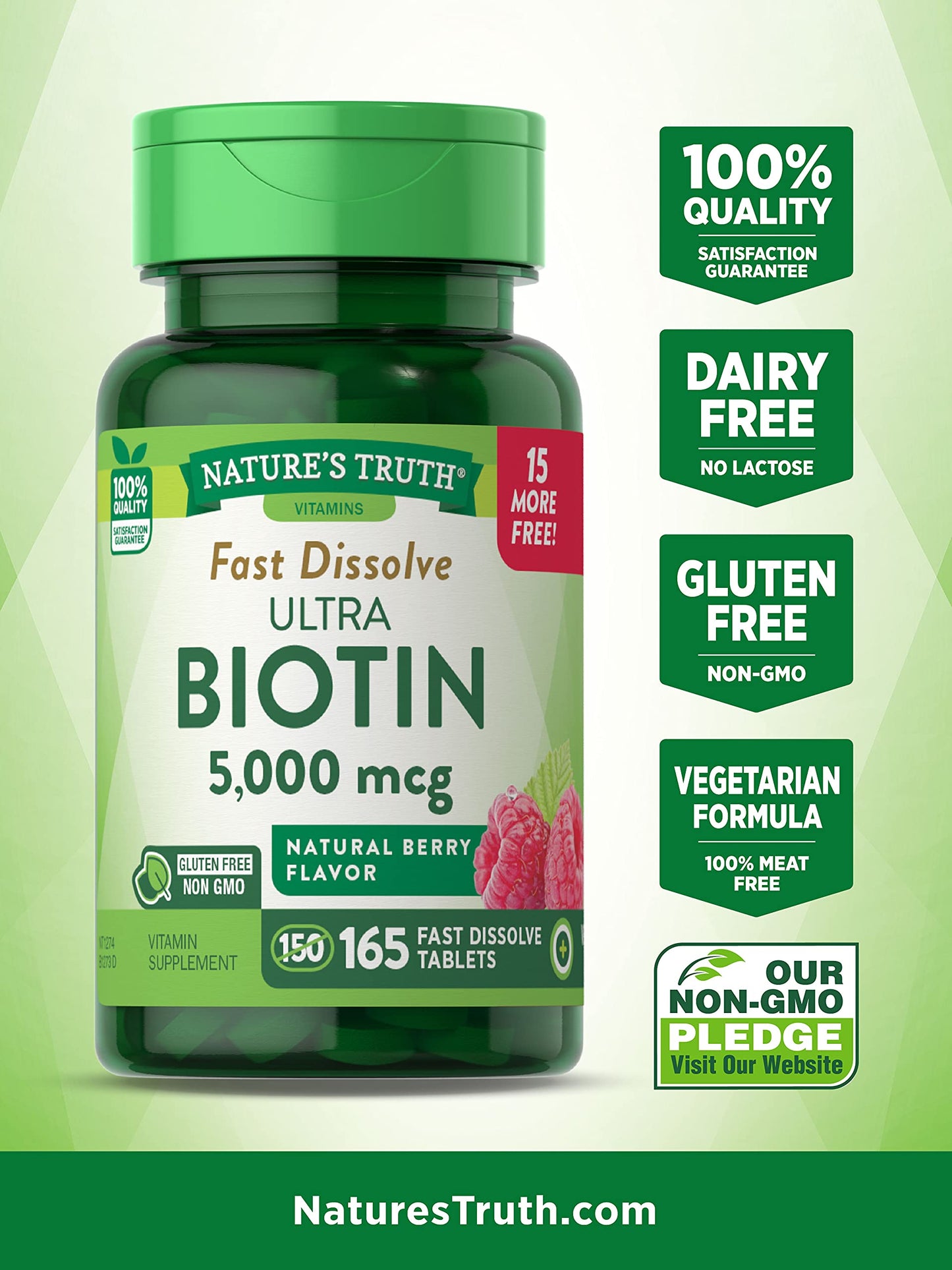 Nature's Truth Ultra Biotin 5000mcg Fast Dissolve Tablets, 165 Count