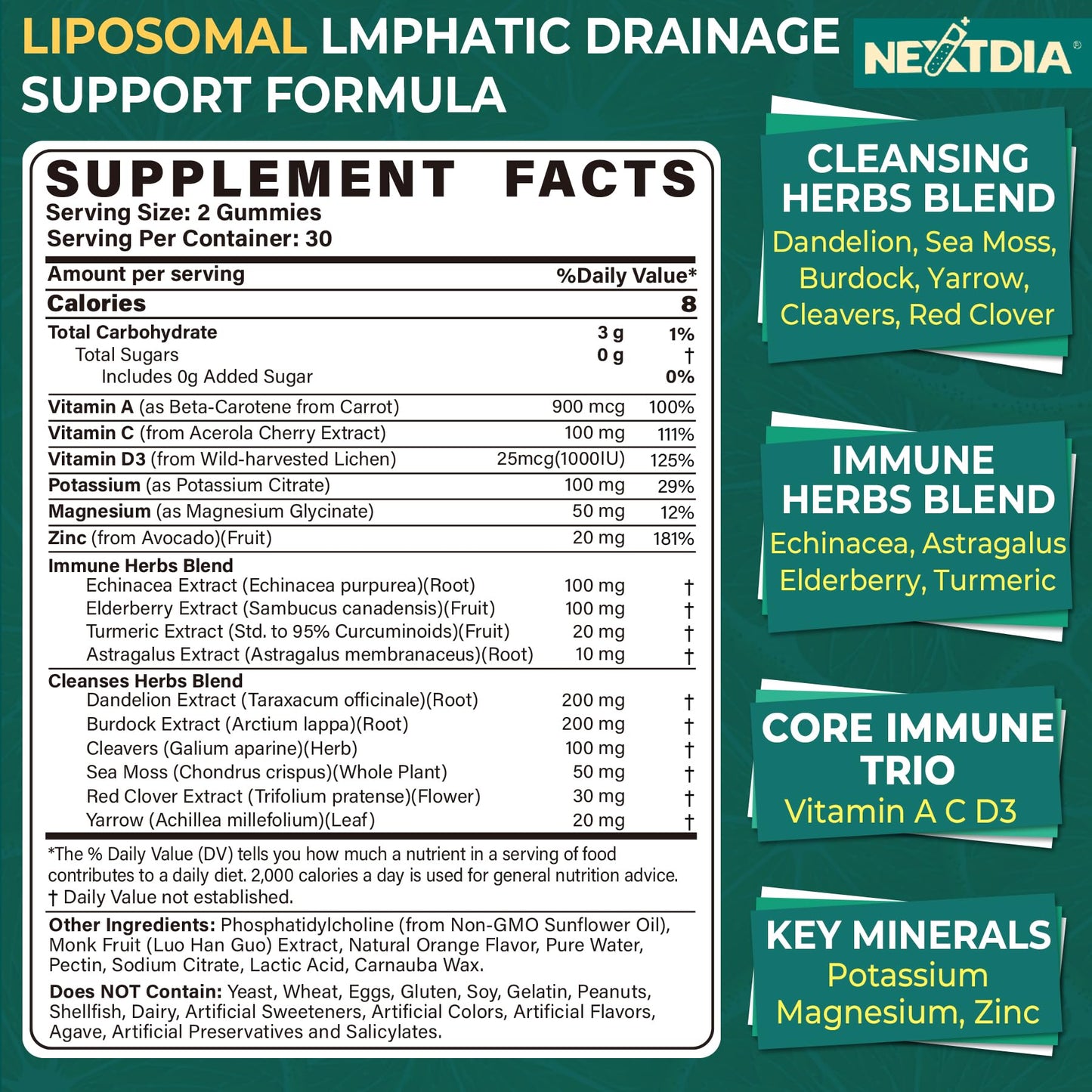 Nextdia Liposomal Lymphatic Drainage Supplements Gummies, 120 Count