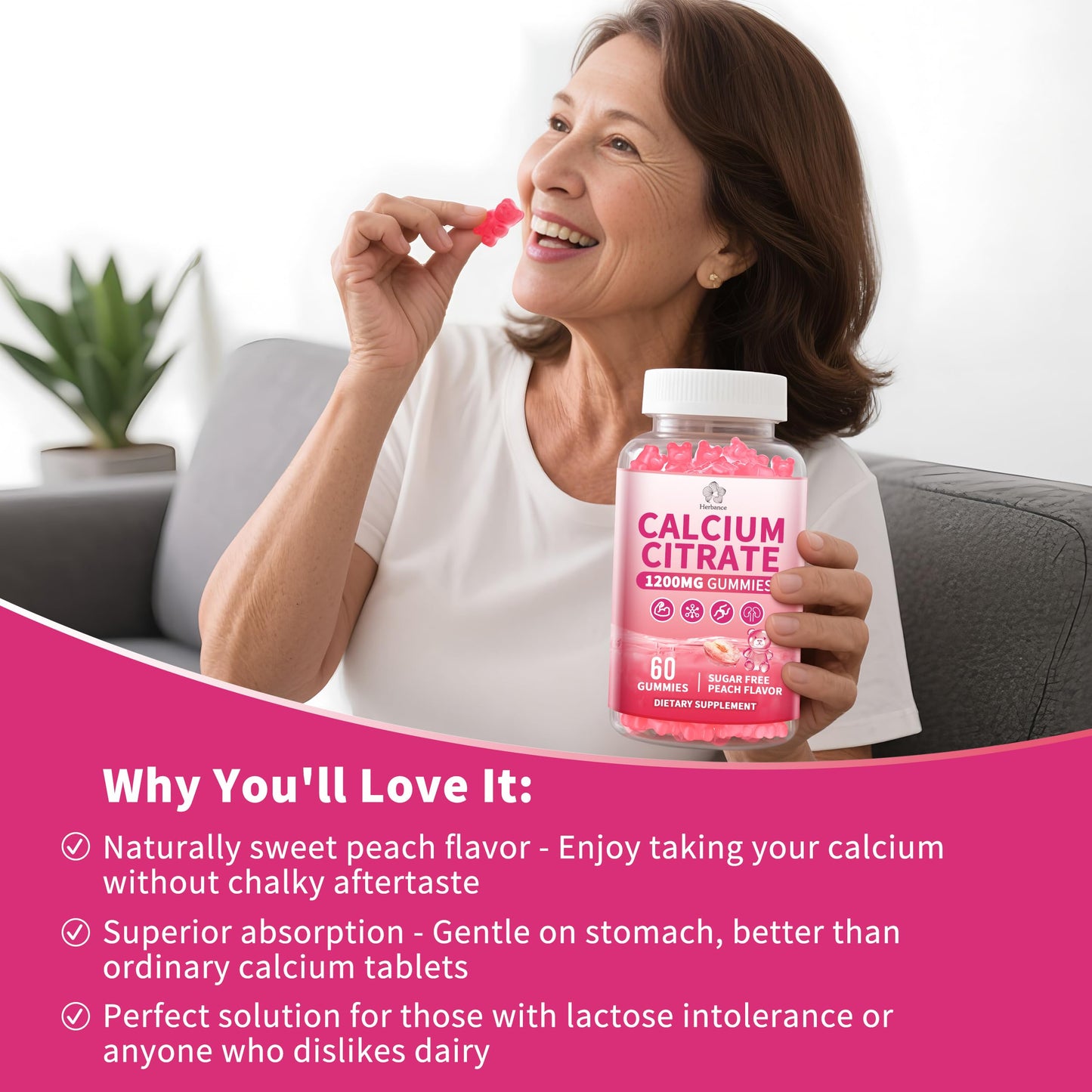 Herbance Calcium Citrate 1200 mg Gummies for Adults & Kids, 120 Gummies