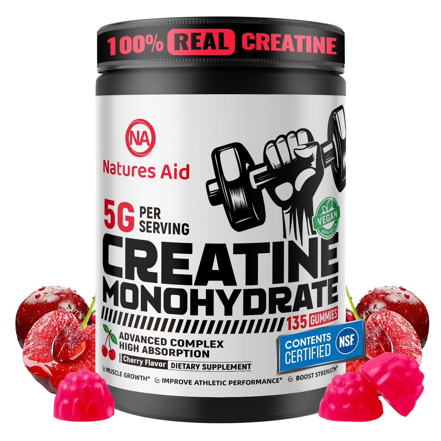 Natures Aid Creatine Monohydrate Gummies 135 Count