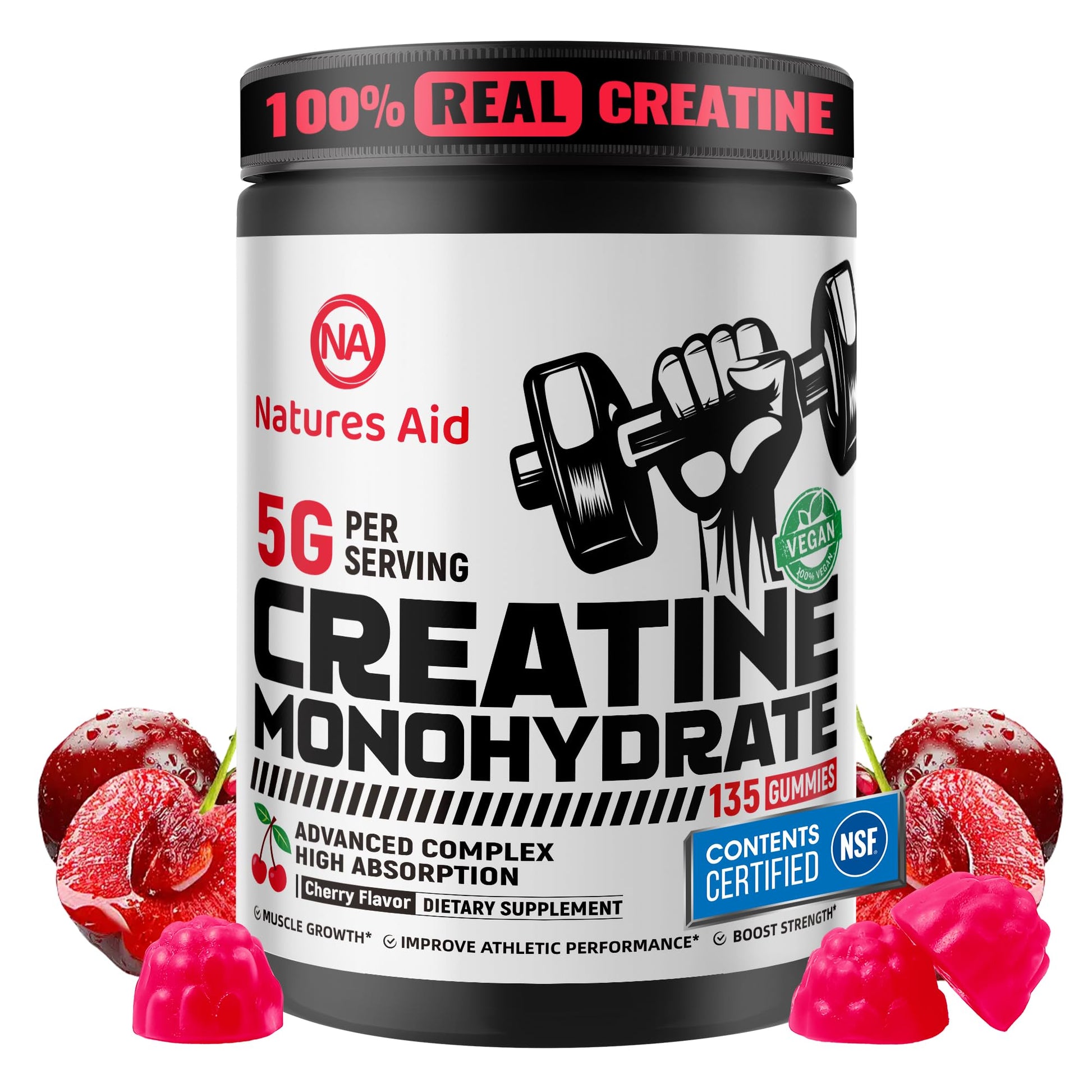 Natures Aid Creatine Monohydrate Gummies 135 Count