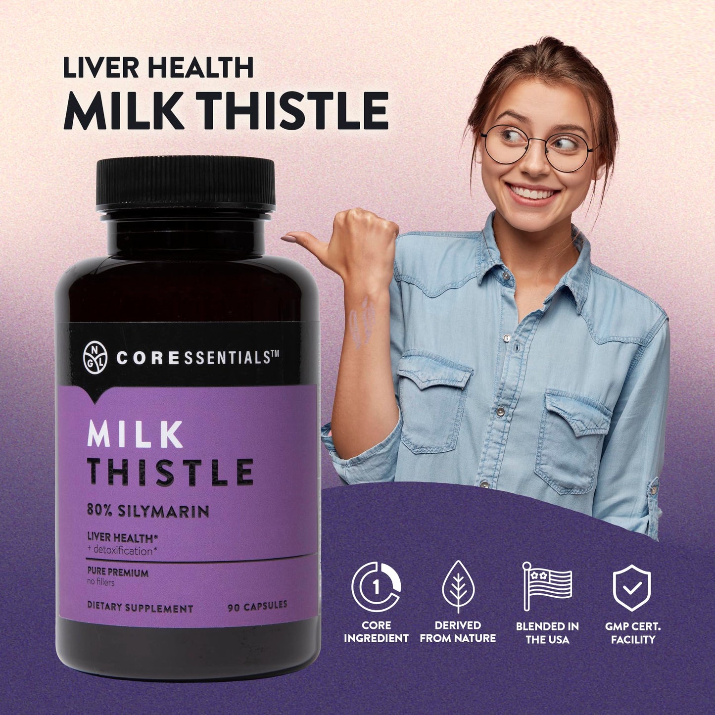 NGL Milk Thistle Extract 1300mg - 80% Silymarin Standardized, Liver Support, Capsules, 90 Count