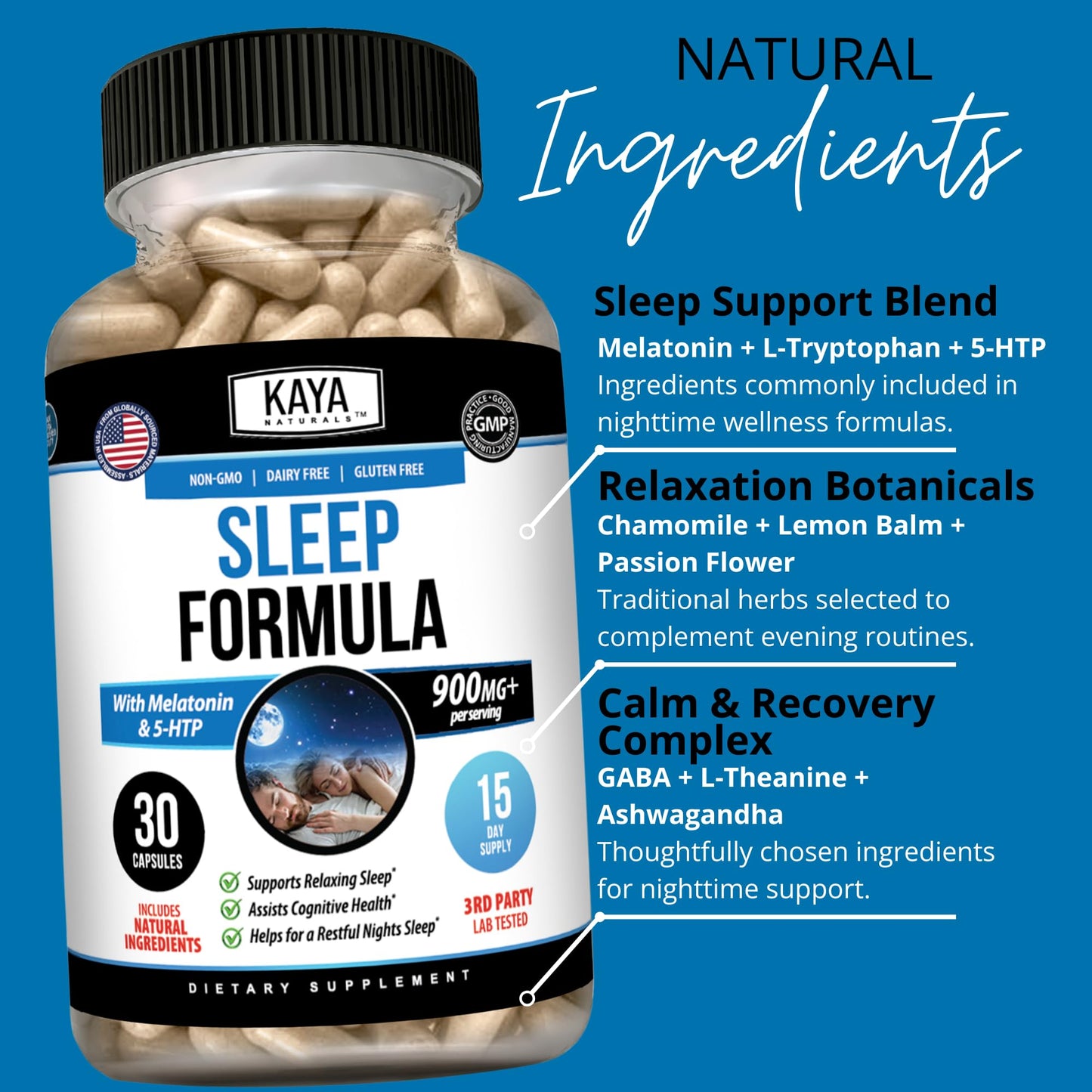Kaya Naturals Sleep Support Formula with Melatonin 30 Capsules
