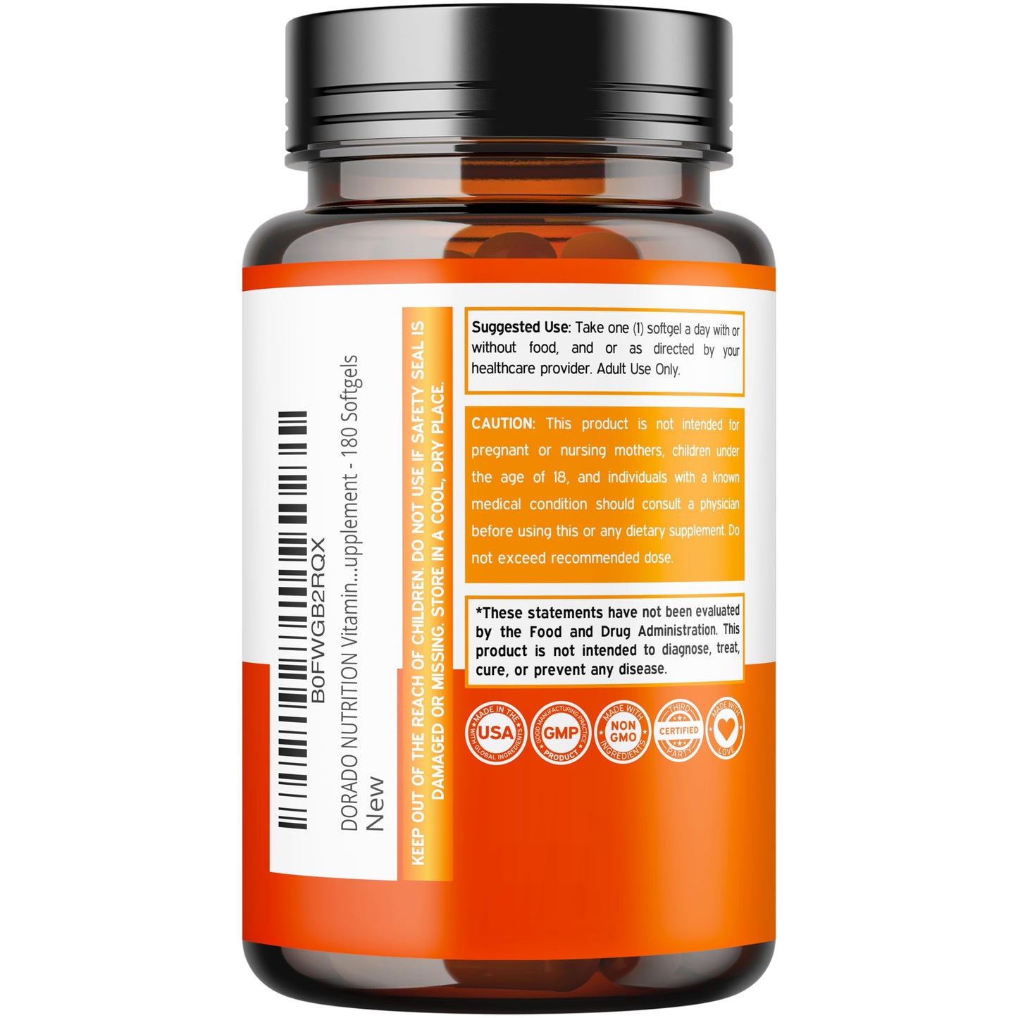 DORADO NUTRITION Vitamin D3 K2 Supplement Softgels 180 Count