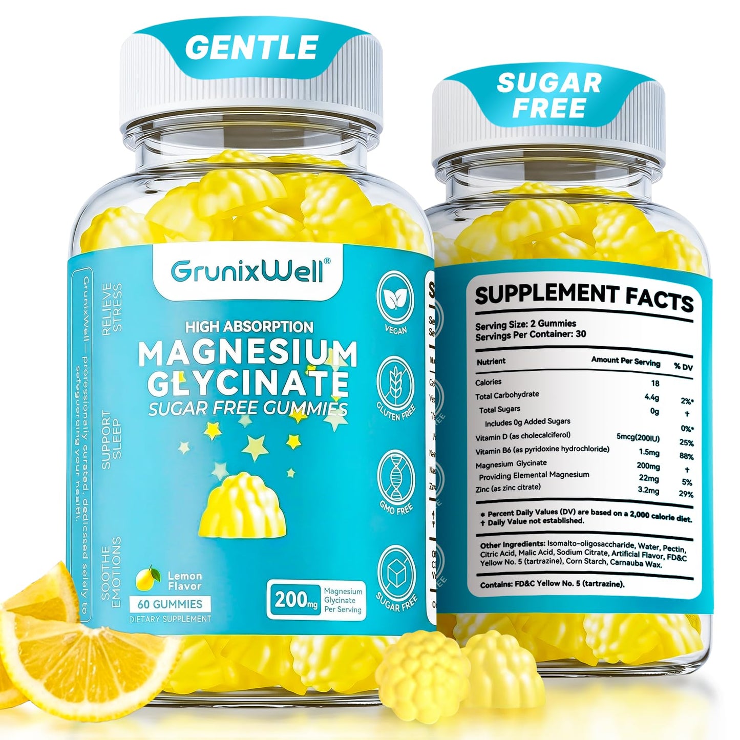 GrunixWell Magnesium Glycinate 200mg Gummies, 60 Count