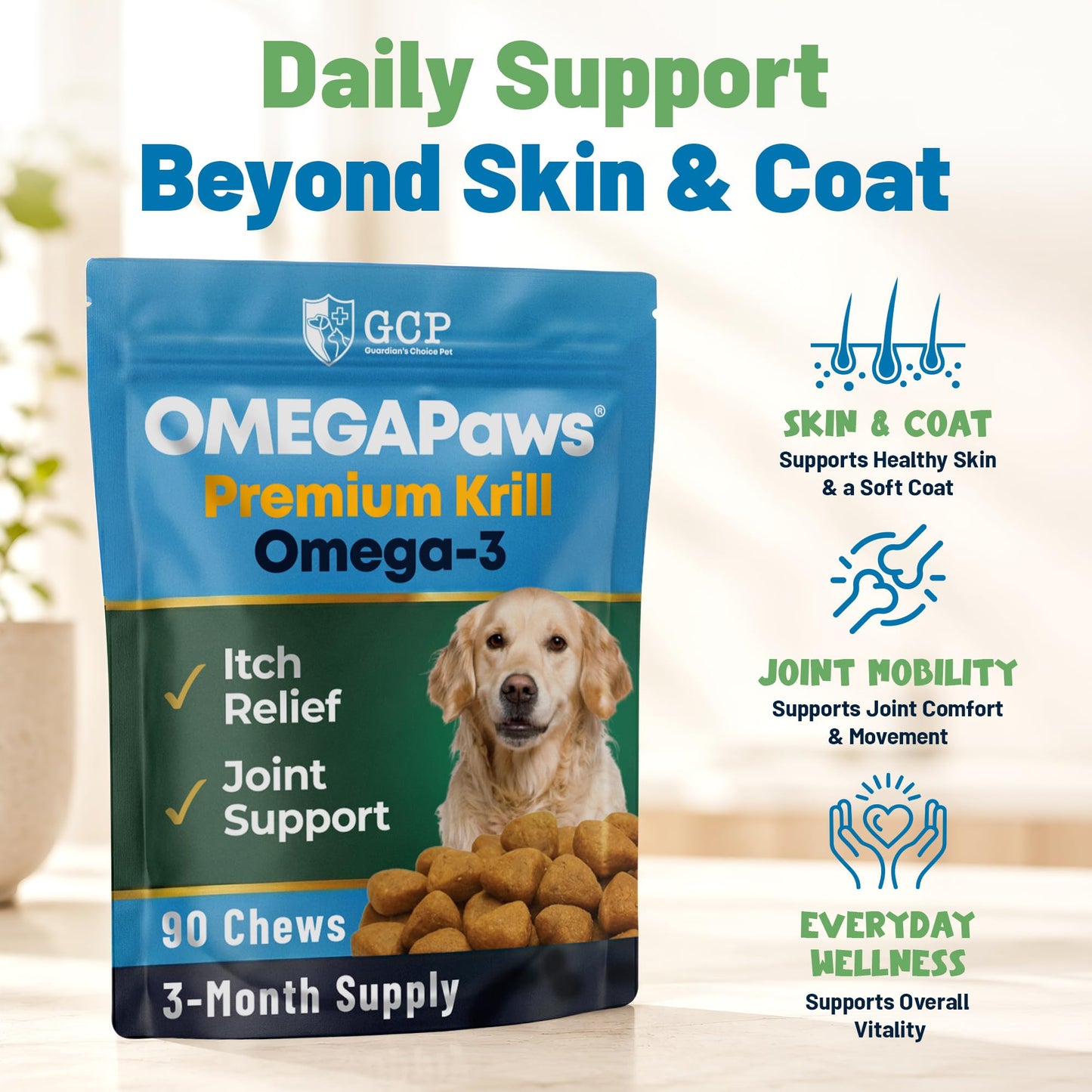 Guardian's Choice Omega 3 for Dogs Soft Chews with Fish Oil & Krill Oil (EPA & DHA) – 90 Chews