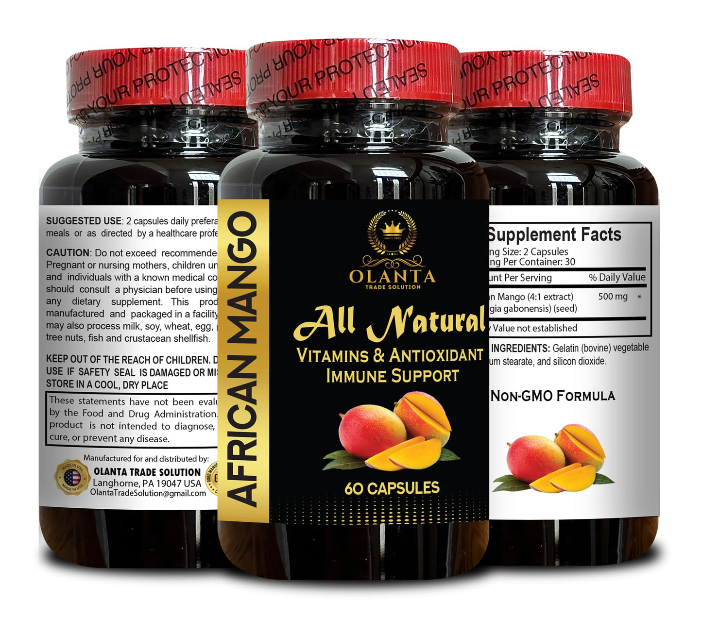 OLANTA TRADE SOLUTION African Mango Supplement 1500mg – Pure Irvingia Gabonensis Extract, Vegan Capsules, High-Strength, Supports General Well-Being & Energy, Non-GMO, 60 Capsules