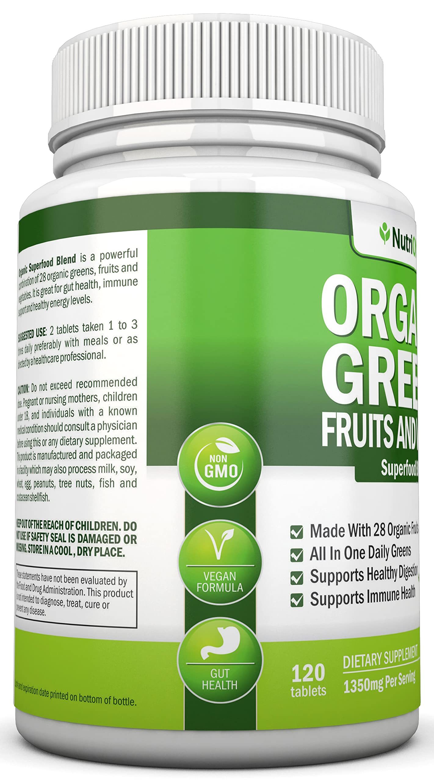 NutriONN Organic Super Greens 120 Tablets