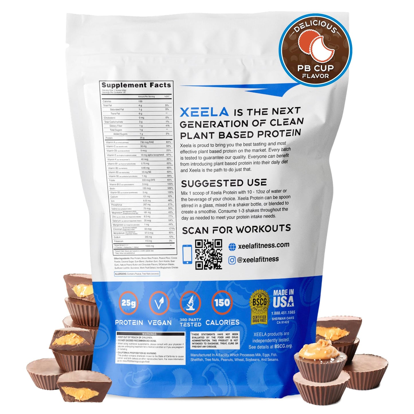XEELA Plant Based Vegan Protein Powder, Pea Protein, Peanut Butter Cup, 25.8911