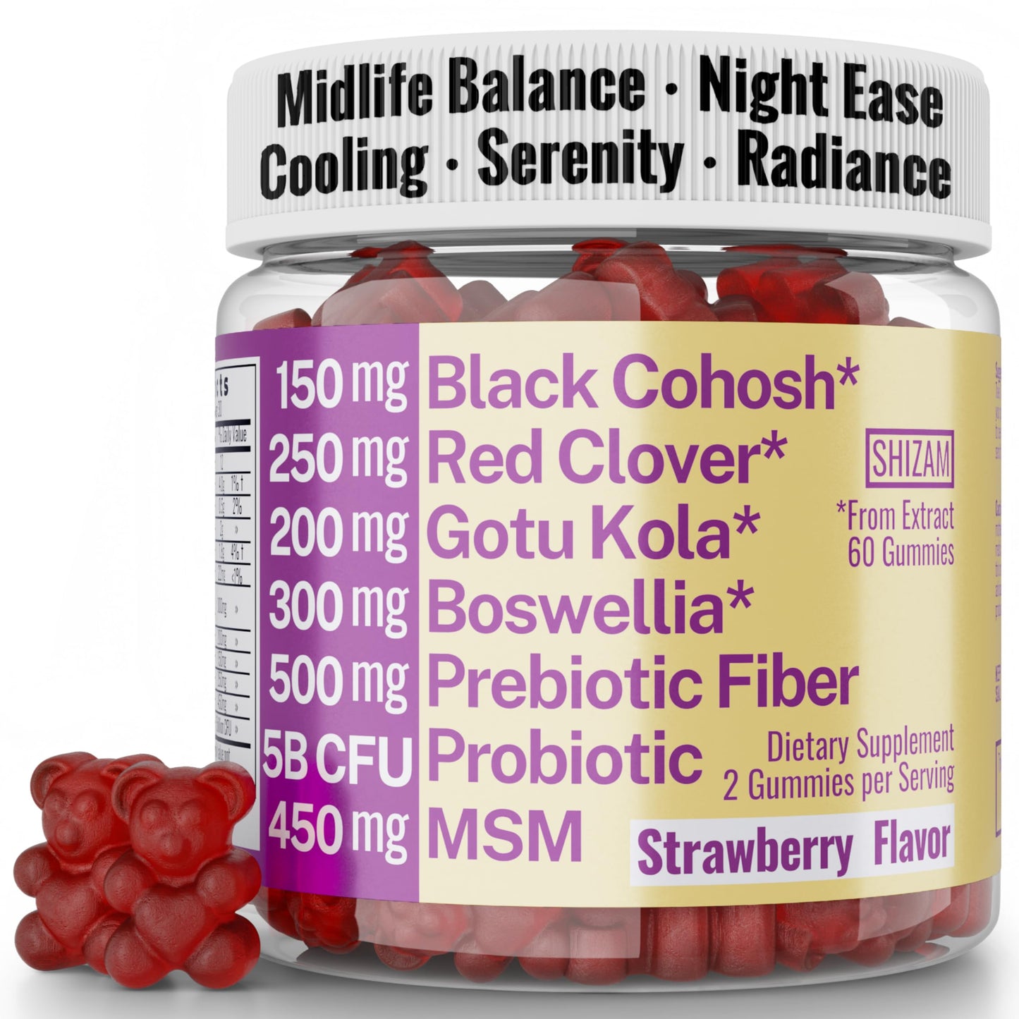 SHIZAM Boswellia Serrata Black Cohosh Gotu Kola Red Clover Extract Complex Gummies 60 Count