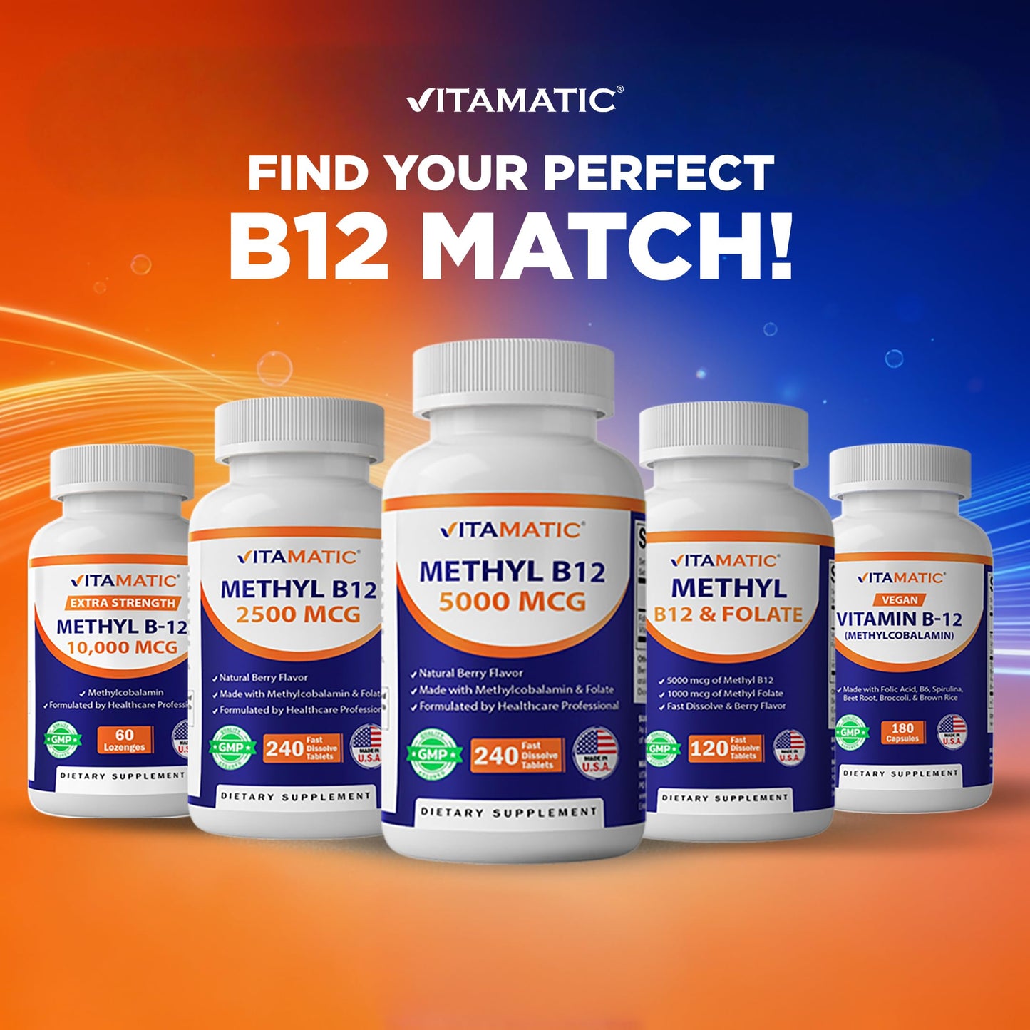 Vitamatic Vitamin B12 5000 mcg Fast Dissolve Tablets, 365 Tablets