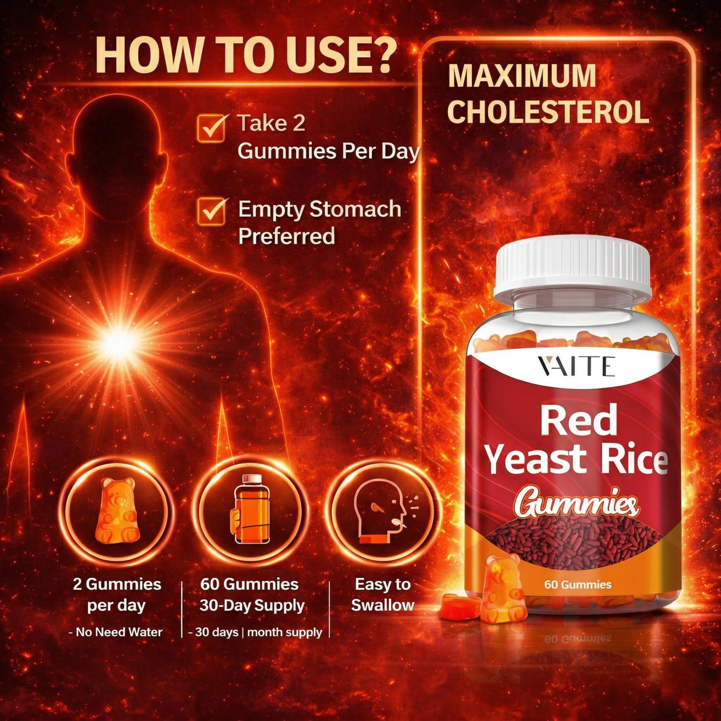 VAITE Red Yeast Rice with CoQ10 Gummies, 120 Count