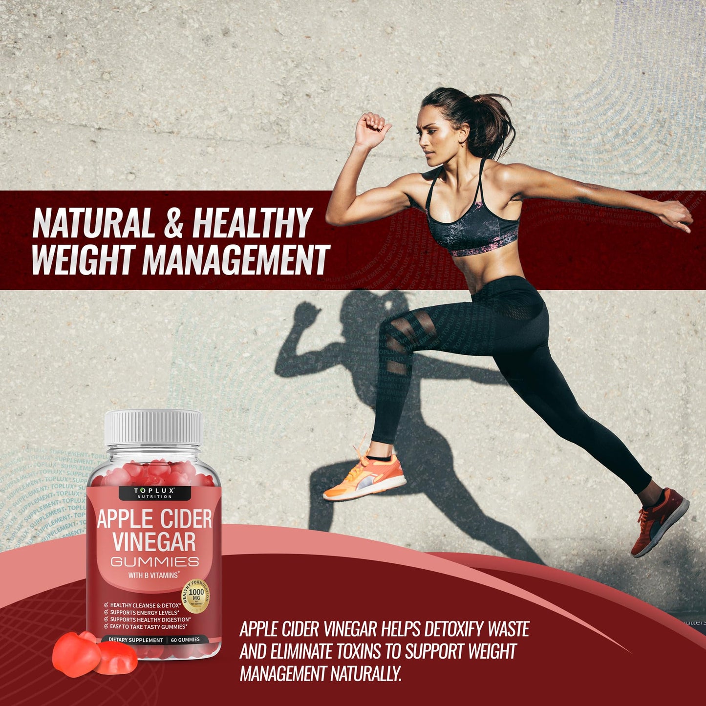 Toplux Apple Cider Vinegar Gummies - 1000mg ACV with B12, Beet Root, Pomegranate, Detox & Immune Support, 60 Gummies