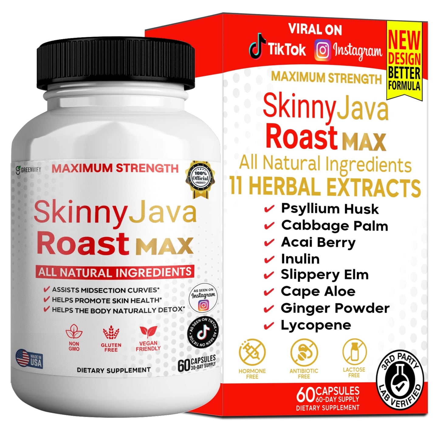 GREENVIFY Skinny Java Roast MAX Maximum Strength Natural Dietary Supplement Capsules 60 Count