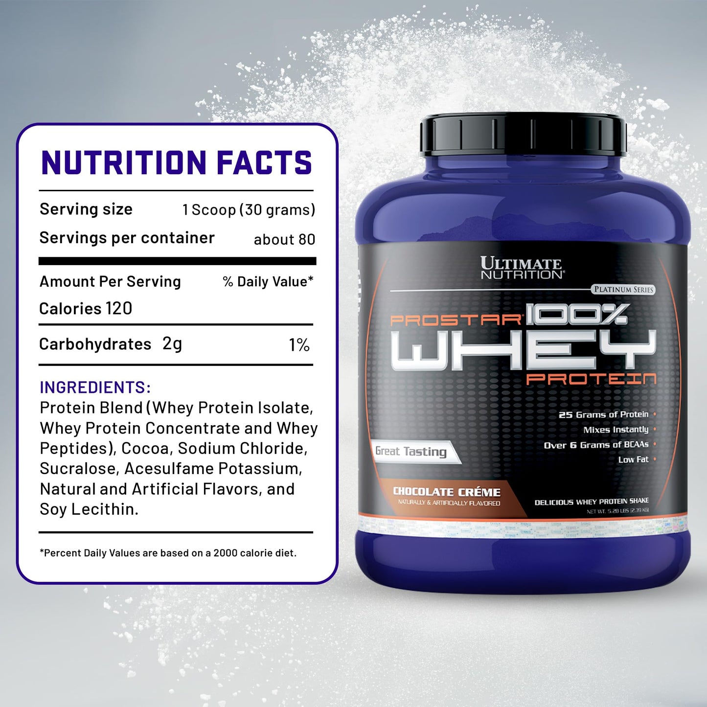 Ultimate Nutrition Prostar Whey Protein Isolate Powder, Chocolate Crème, 5.28 lb, 84.48 Servings