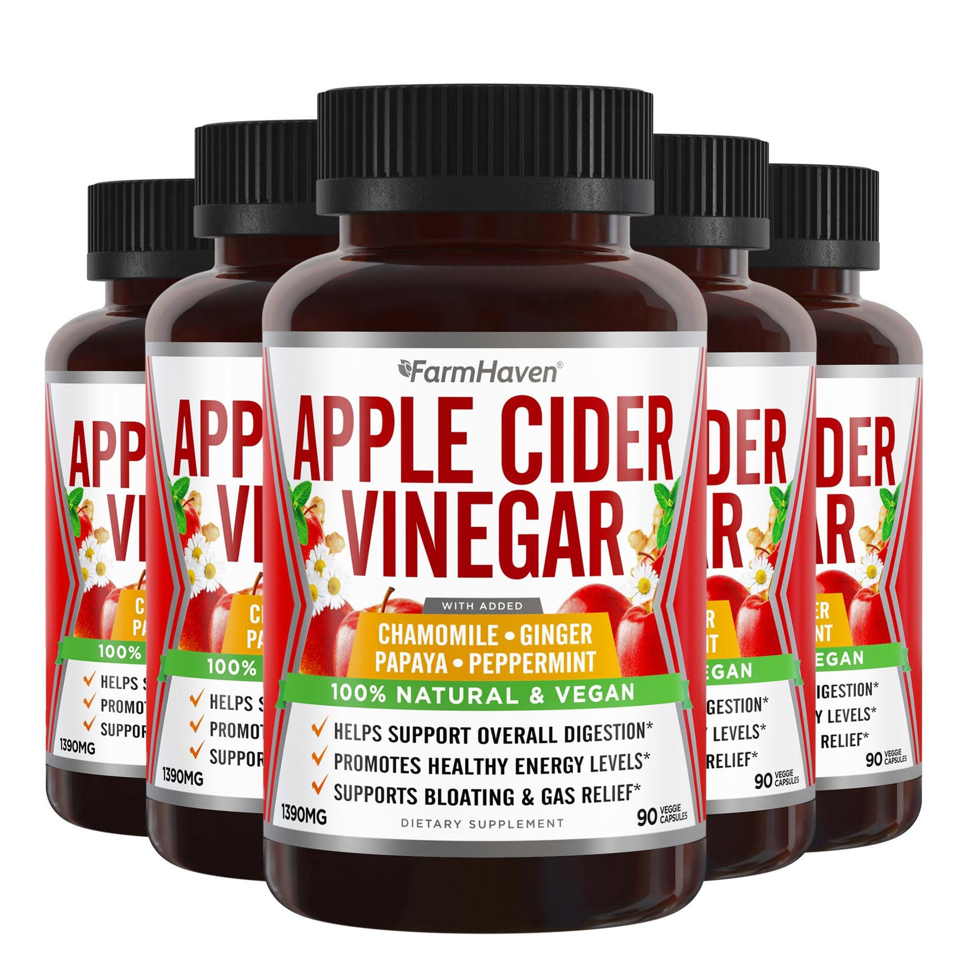 FarmHaven Apple Cider Vinegar 1390mg Capsules with Ginger, Papaya & Chamomile, Supports Digestion & Immunity, Non-GMO & 100% Natural, 450 Capsules