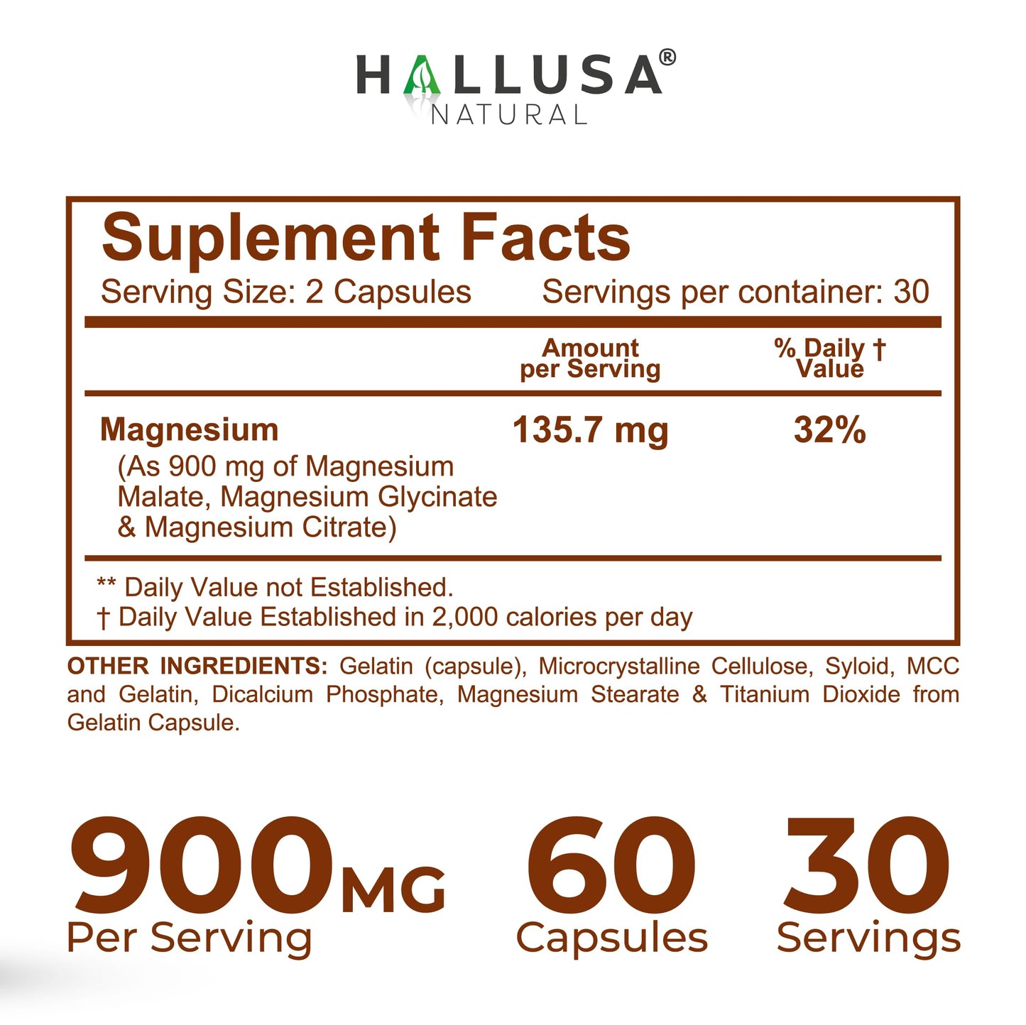 Hallusa Natural Magnesium Complex Capsule, 60 Count