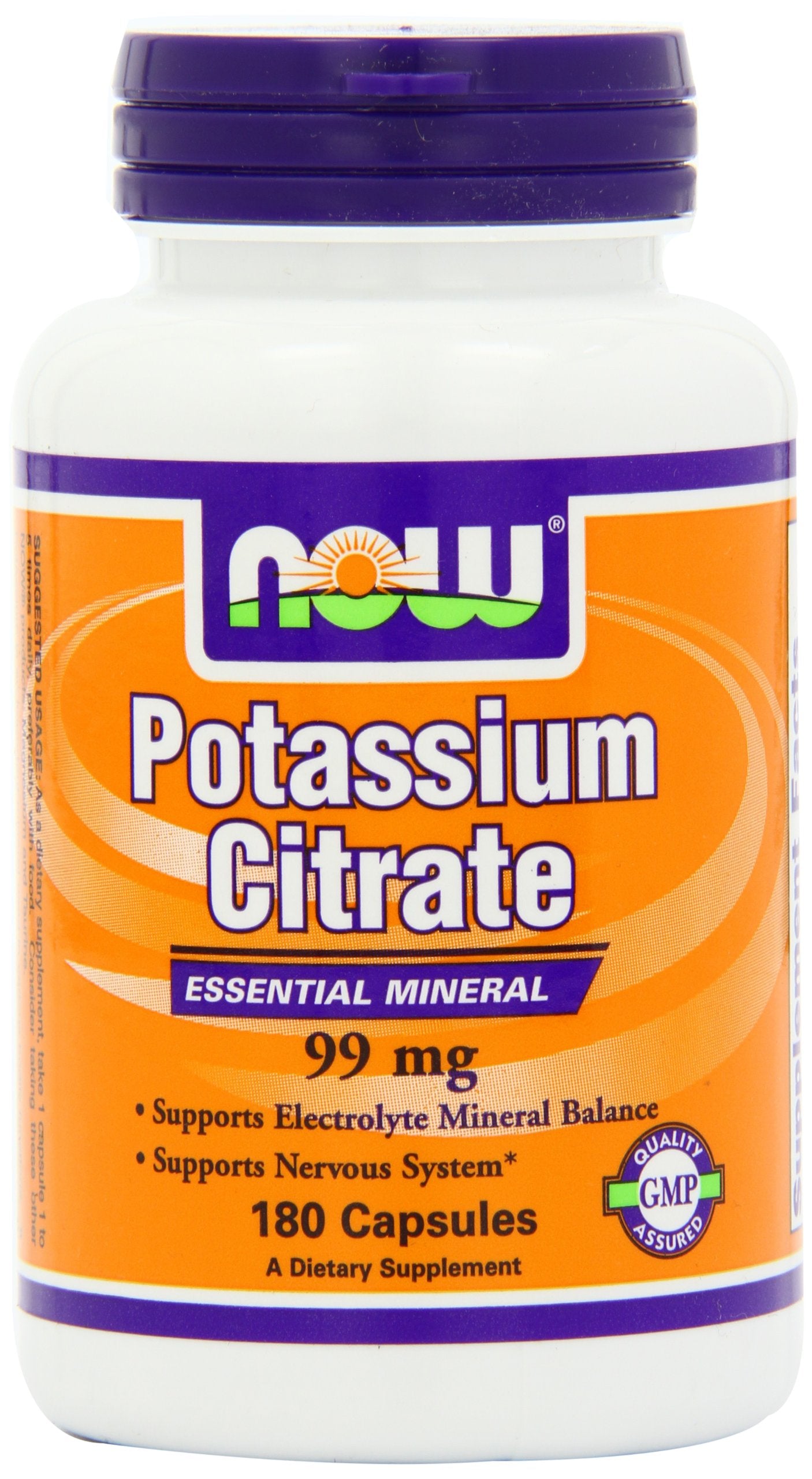 NOW Potassium Citrate 99 mg Capsules, 180 Capsules