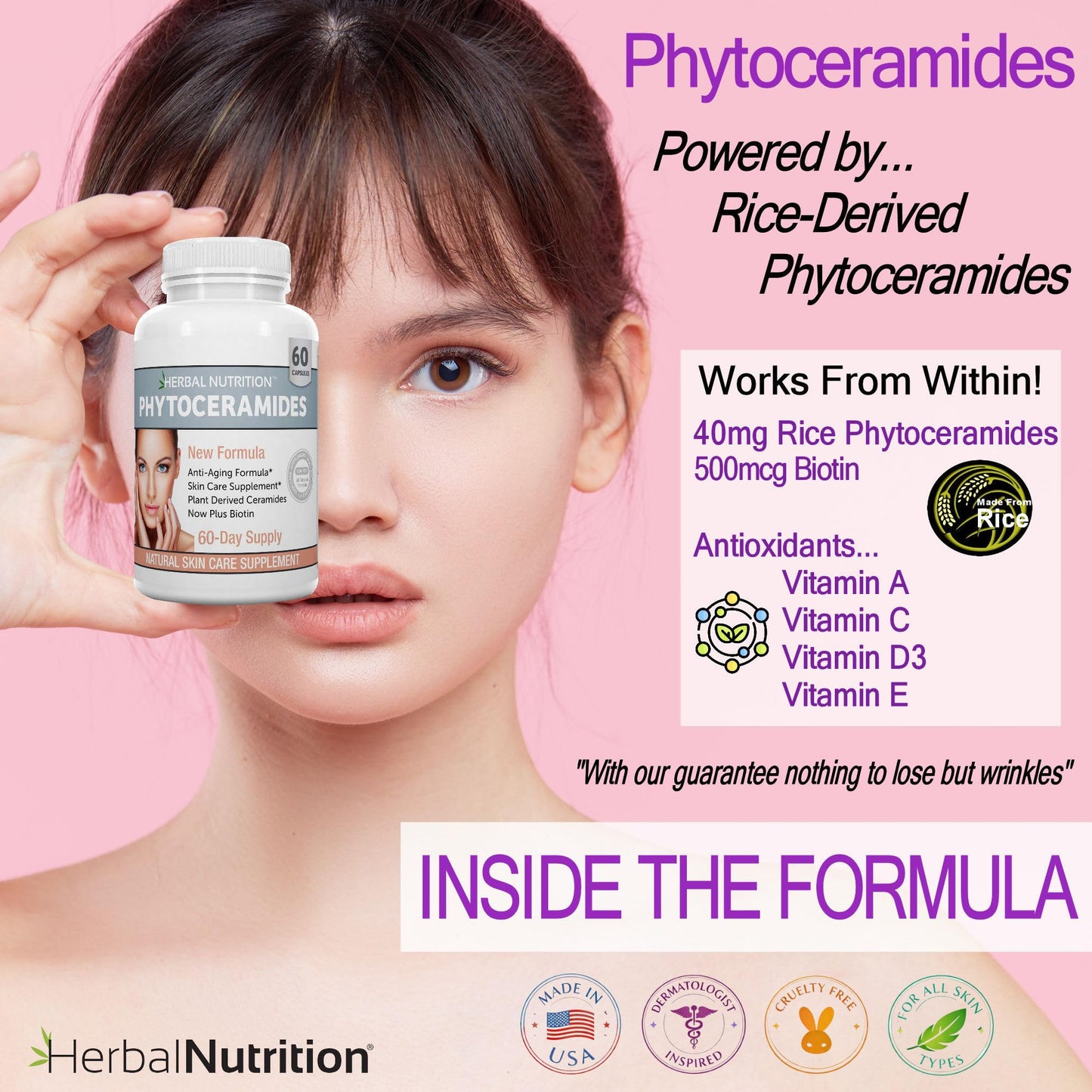 Herbal Nutrition Phytoceramides Anti-Aging Skin Hydration Supplement Powder, 120