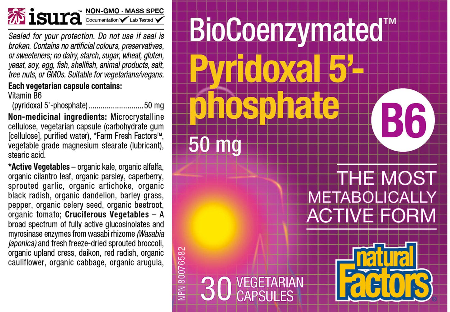Natural Factors BioCoenzymated Pirodoxal 5'-Phosphate 50mg Capsules, 30 Count