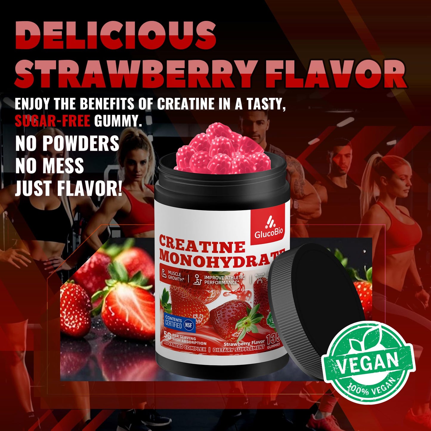 GlucoBio Creatine Monohydrate Gummies, 135 Count