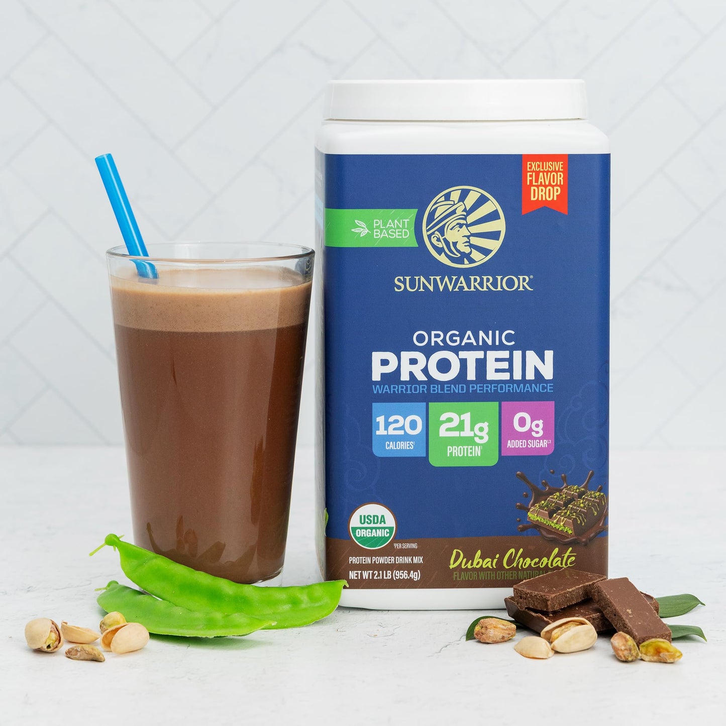 Sunwarrior Organic Plant-Based Protein Powder Dubai Chocolate, 33 Servings