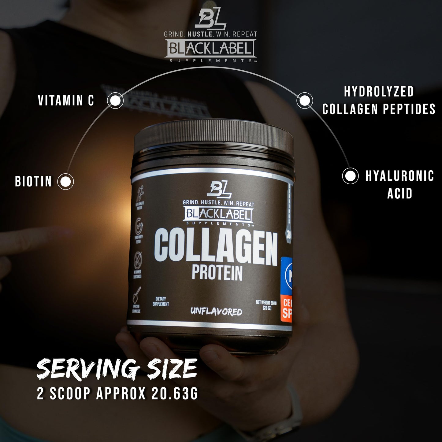 BLACKLABEL Supplements Collagen Peptides Protein Powder (Powder) 20 Servings