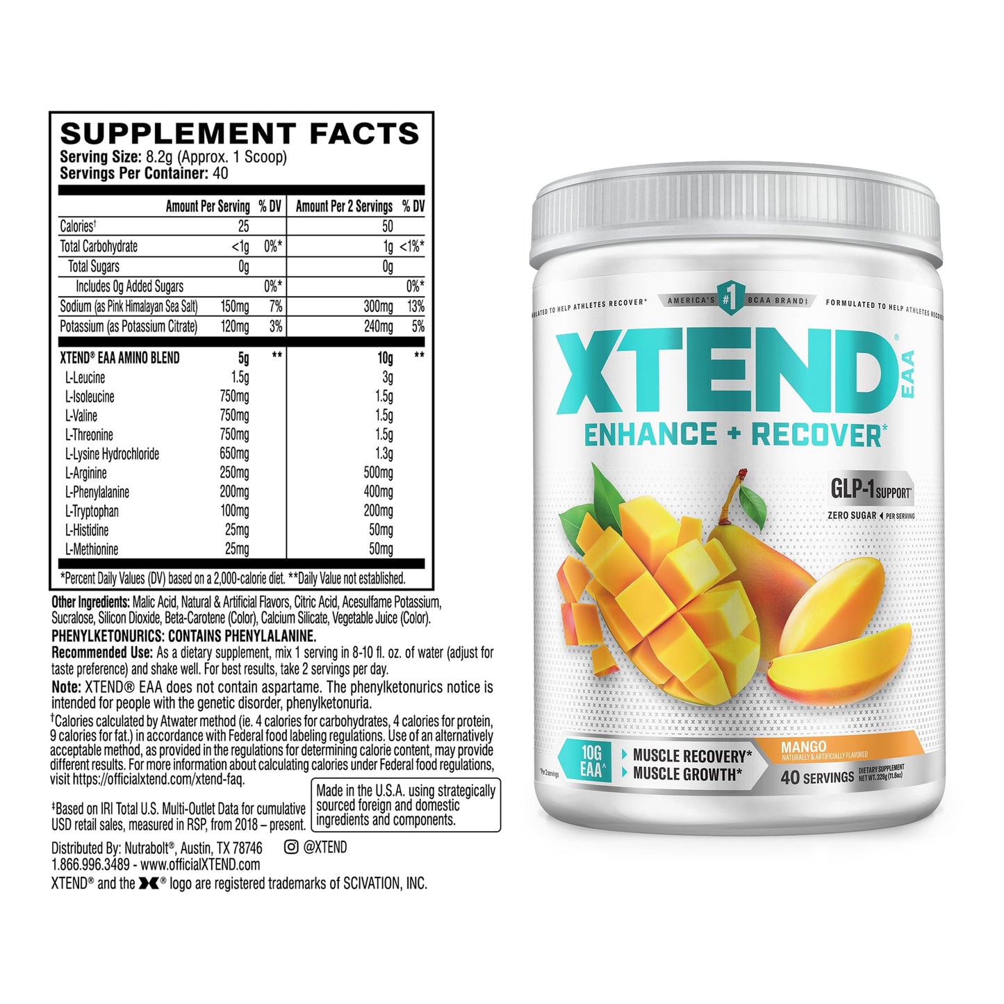 Xtend EAA + BCAA Powder for Muscle Recovery & Lean Muscle Growth, 11.6 Ounces