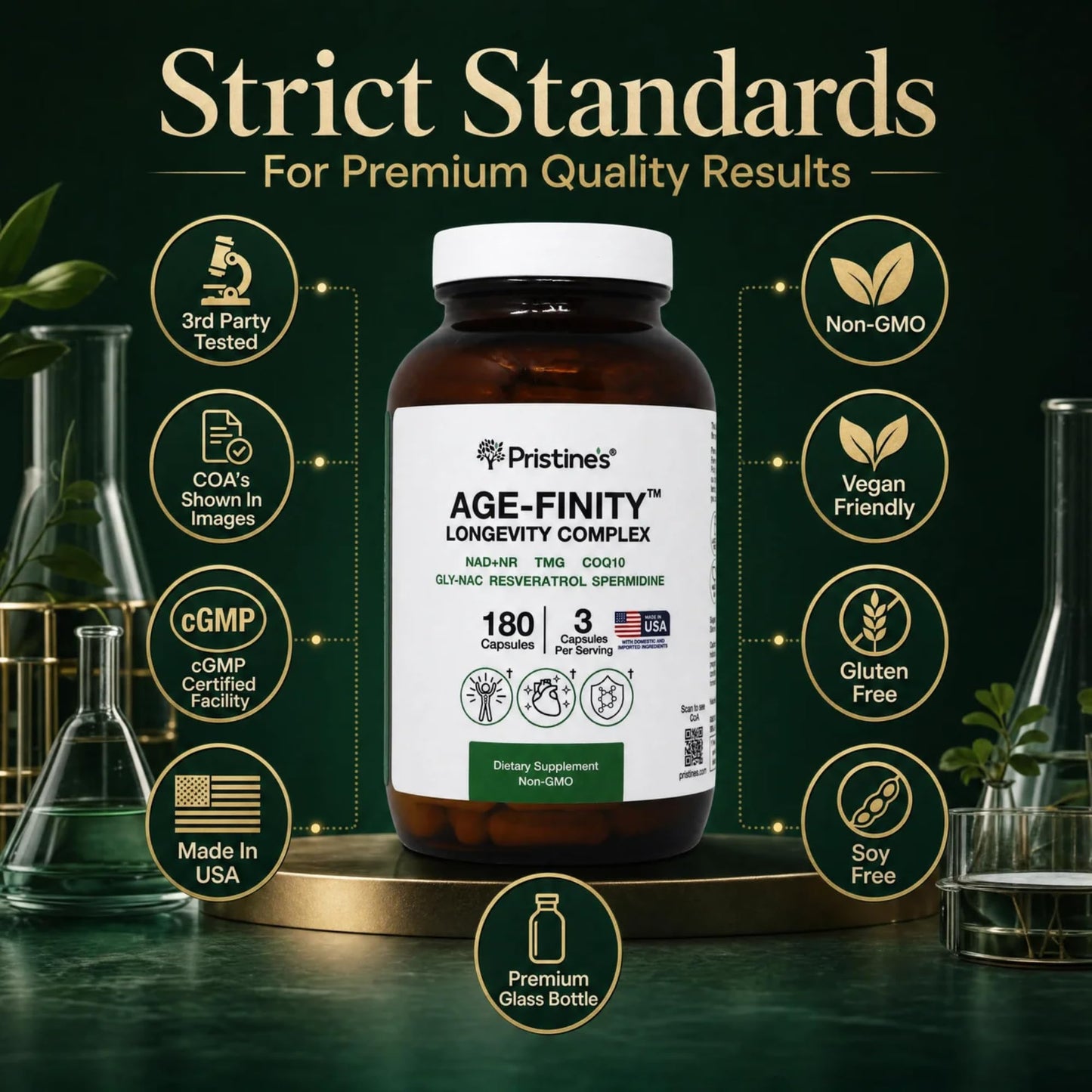 PRISTINE'S Age Finity NAD+ & NR Cellular Optimization Mitochondrial Supplement Capsules, 180 Count
