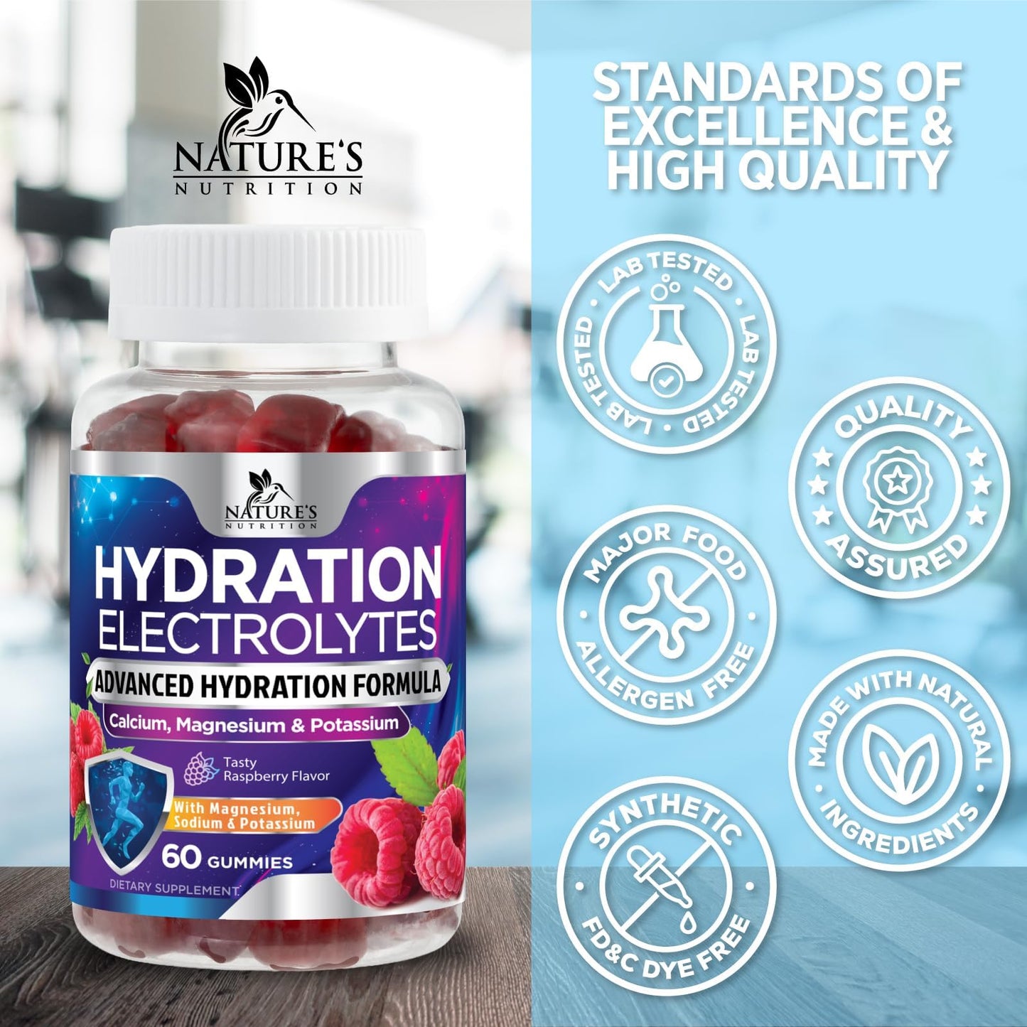Nature's Nutrition Hydration Electrolyte Gummies 60 Count