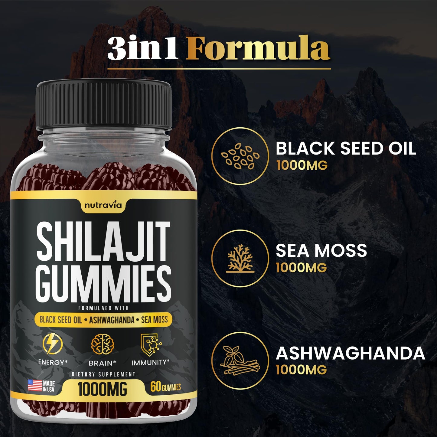 Nutravia Shilajit Gummies 60 Count