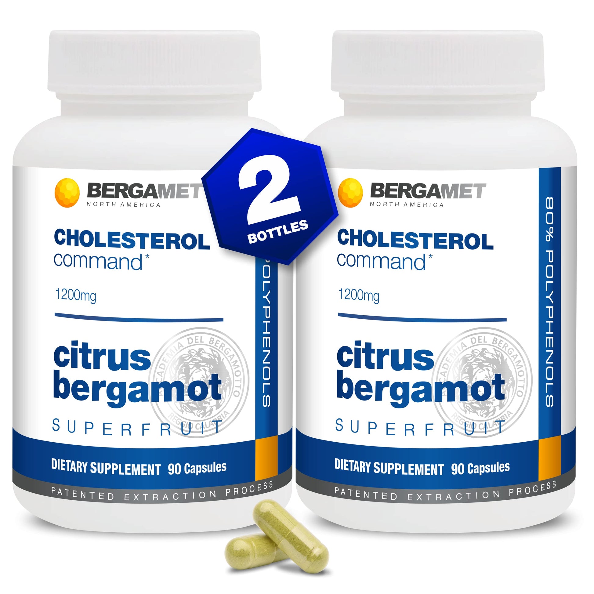 BergaMet Cholesterol Command Citrus Bergamot SuperFruit Supplement 47% Bergamot Polyphenol Fraction (BPF) Patented Formula 180 Capsules