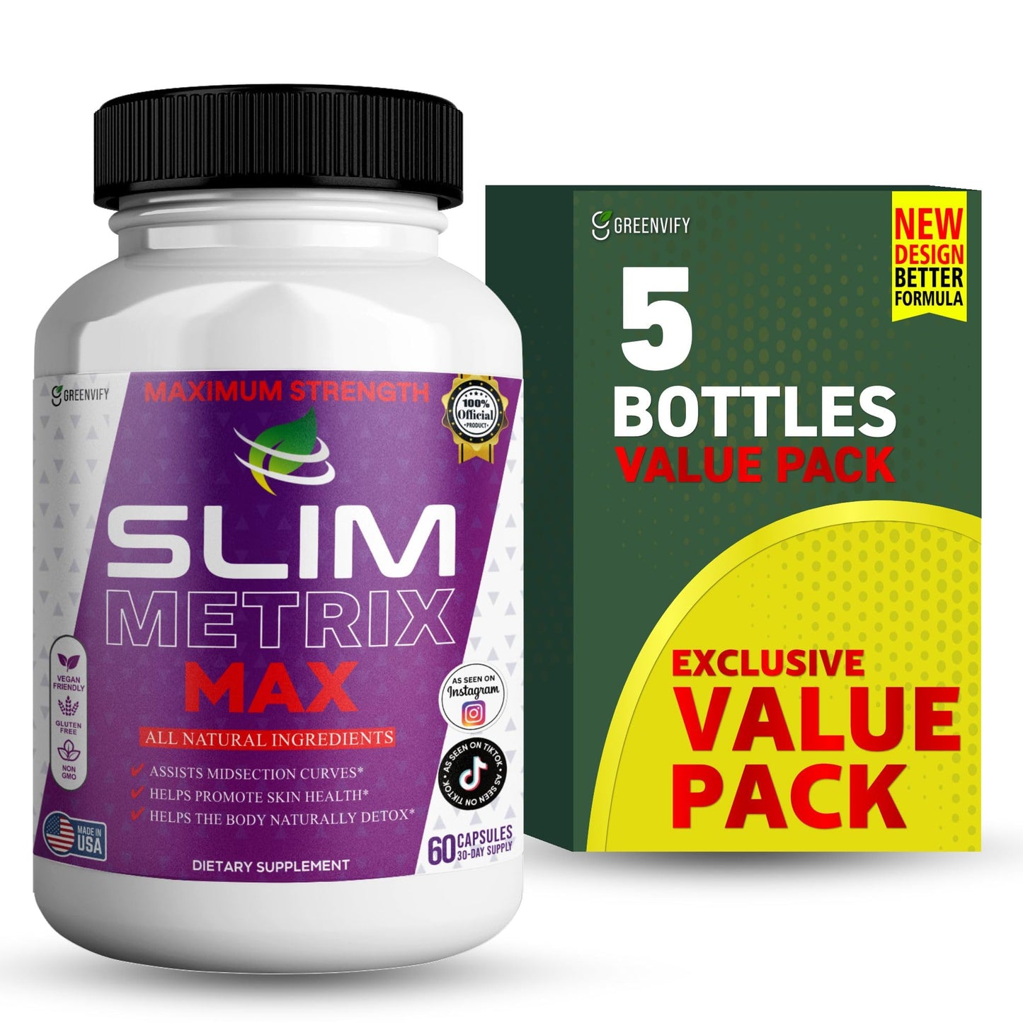 GREENVIFY Slim Metrix Maximum Strength Dietary Supplement, 60 Capsules