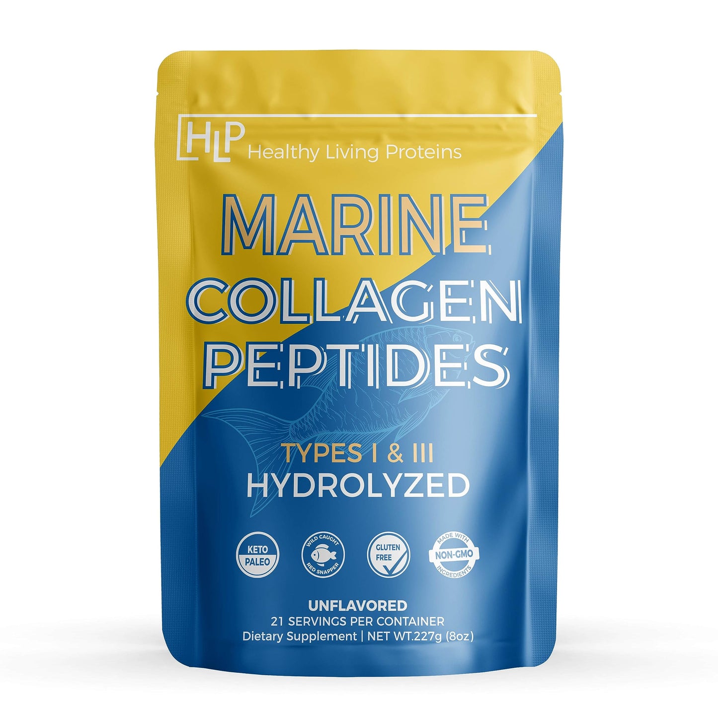 HLP Healthy Living Proteins Marine Collagen Peptides Type 1 & 111 Unflavored Powder, 8 oz