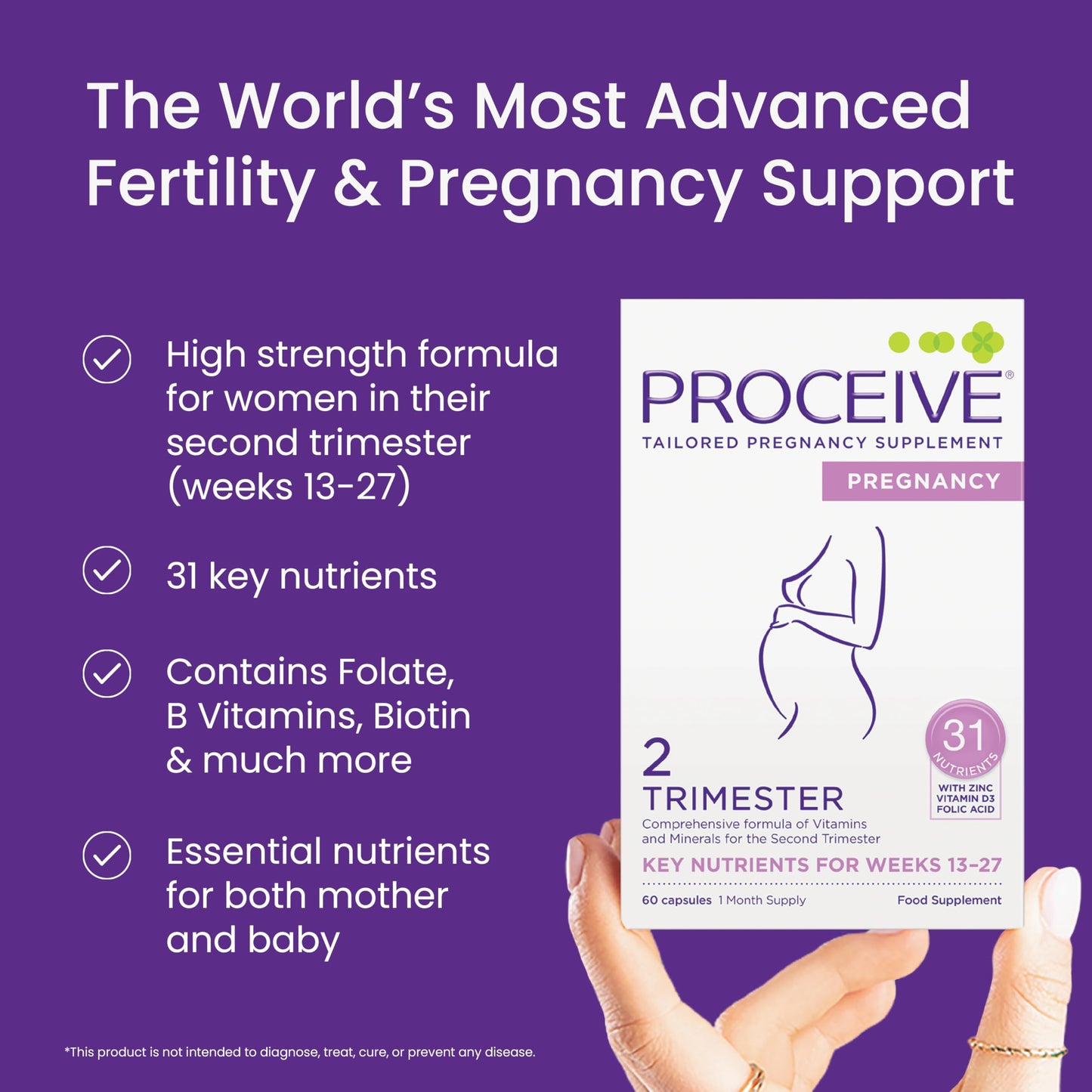 Proceive Trimester 2 Prenatal Vitamins for Women 60 Capsules