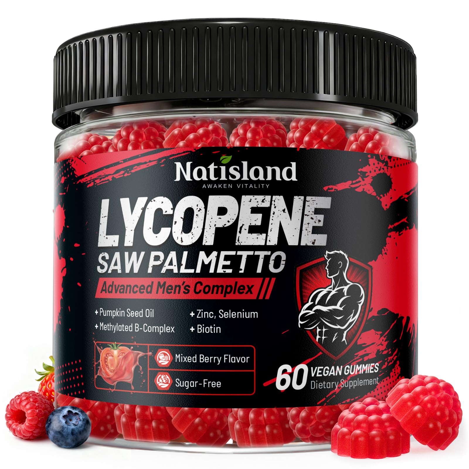 NATISLAND Lycopene & Saw Palmetto for Men, Prostate & Hair Support Gummy, 60 Count