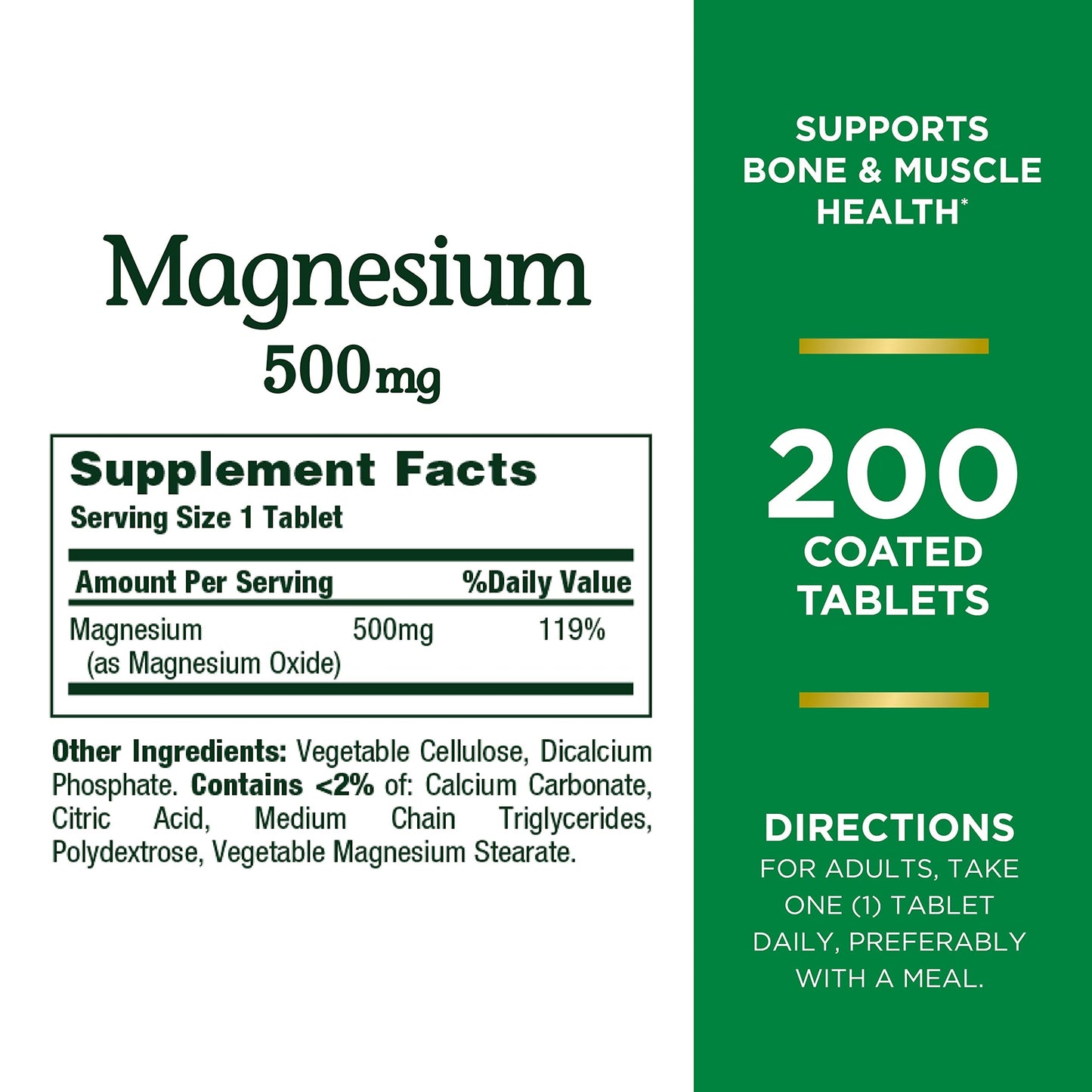 Nature's Bounty Magnesium Tablets 500 mg, 200 Count