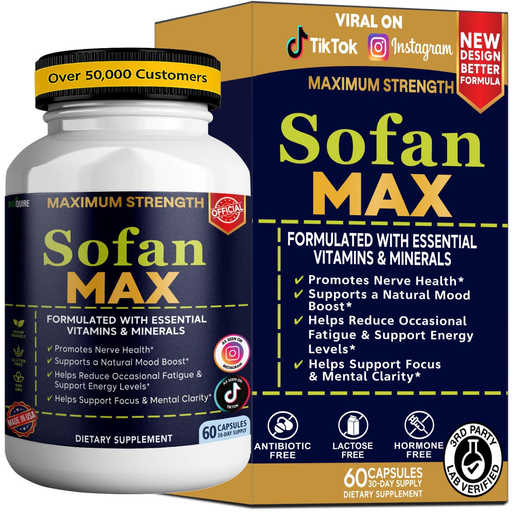 BIOQUIRE Sofan Maximum Strength Nerve Support Supplement, Capsule, 60 Capsules