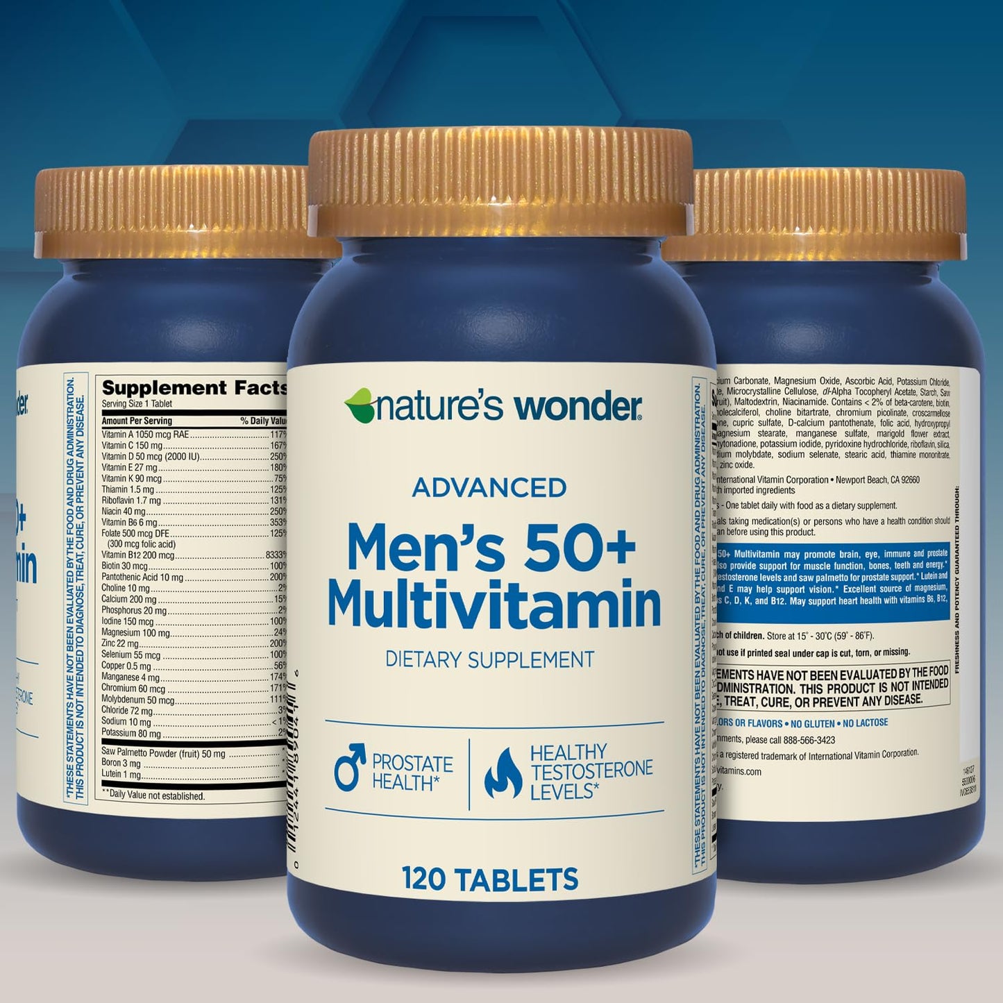 Nature's Wonder Advanced Men's 50+ Multivitamin/Multimineral Supplement with Vitamin D3 and B Vitamins, 120 Tablets