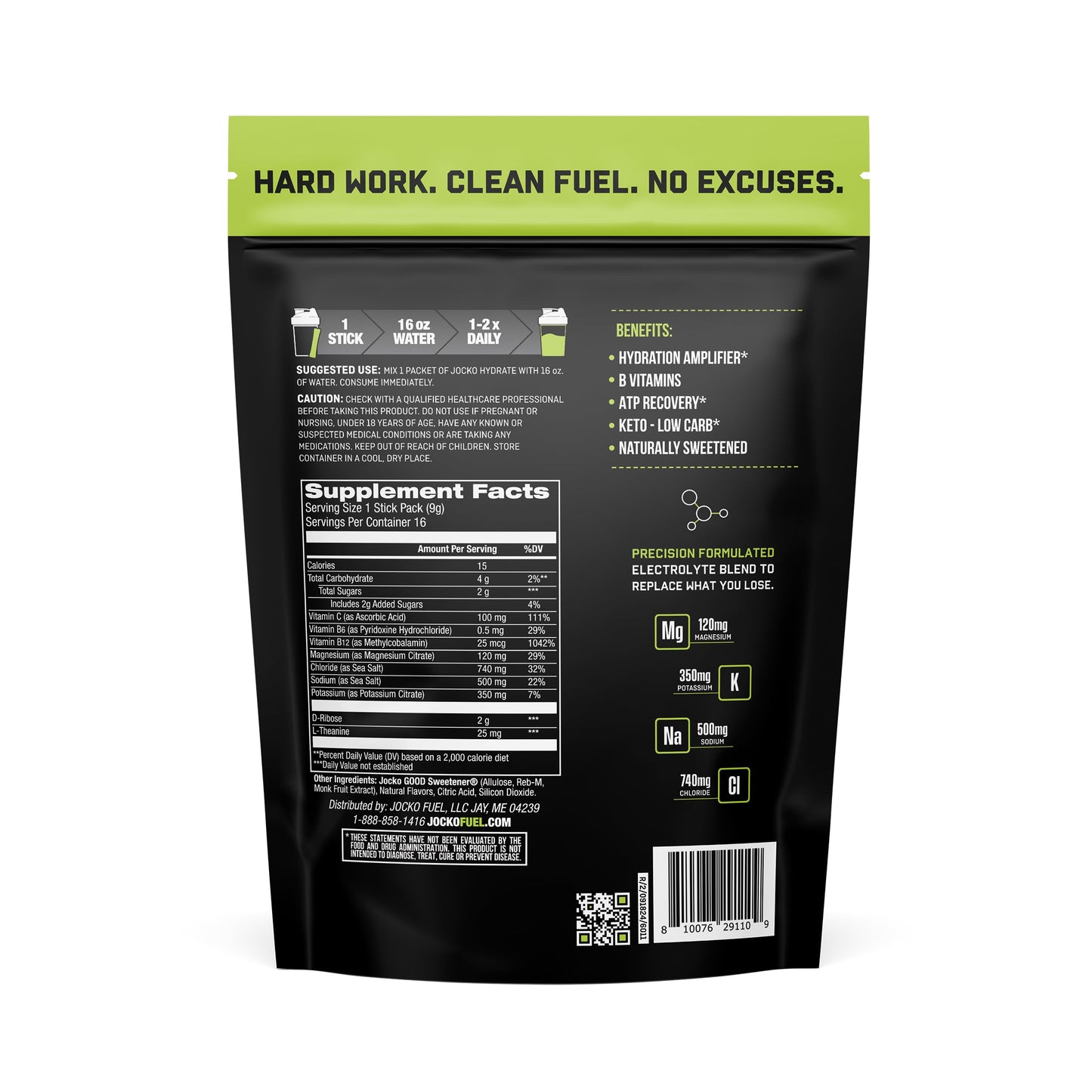 Jocko Fuel Hydrate Electrolytes Powder Packets, Lemon Lime, 16 Packets