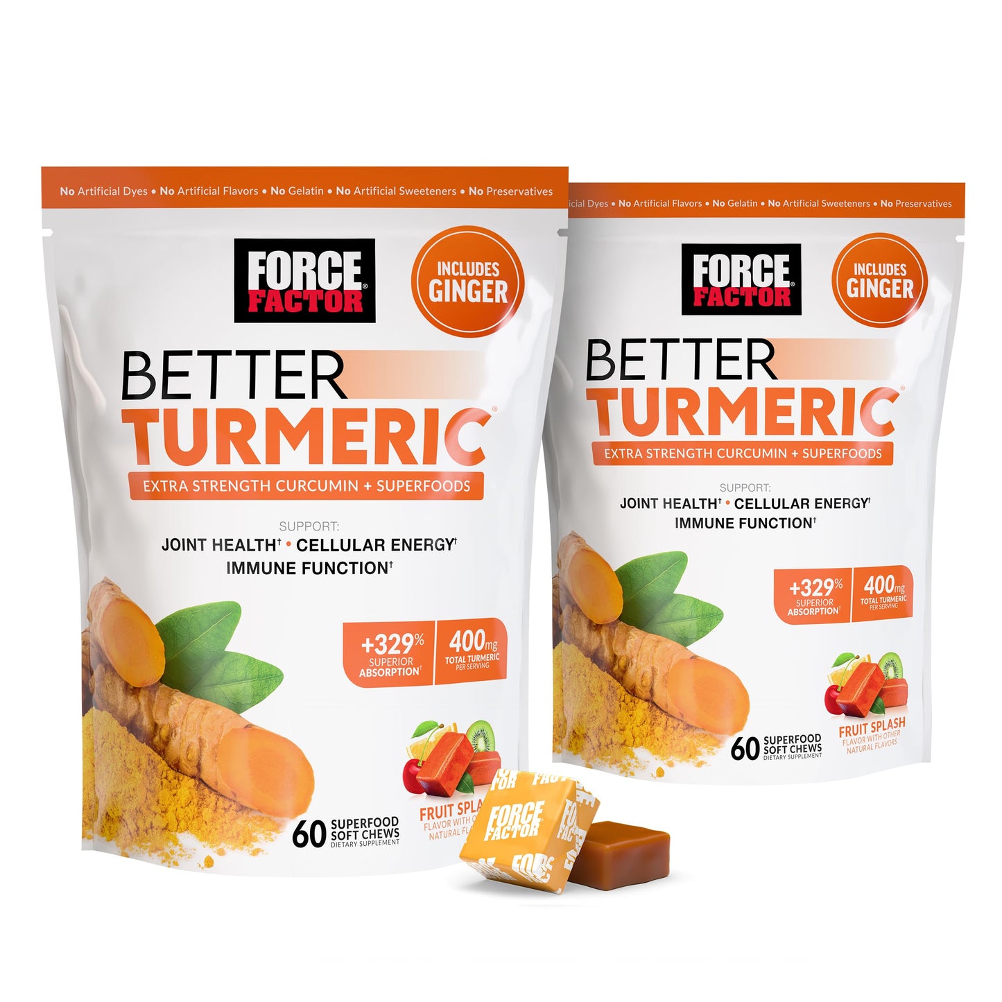 Force Factor Better Turmeric Supplement Extra Strength Joint Support 120 Soft Chews