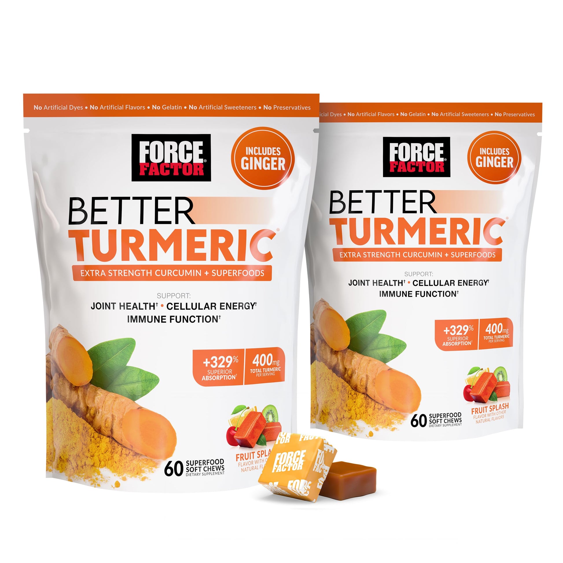 Force Factor Better Turmeric Supplement Extra Strength Joint Support 120 Soft Chews